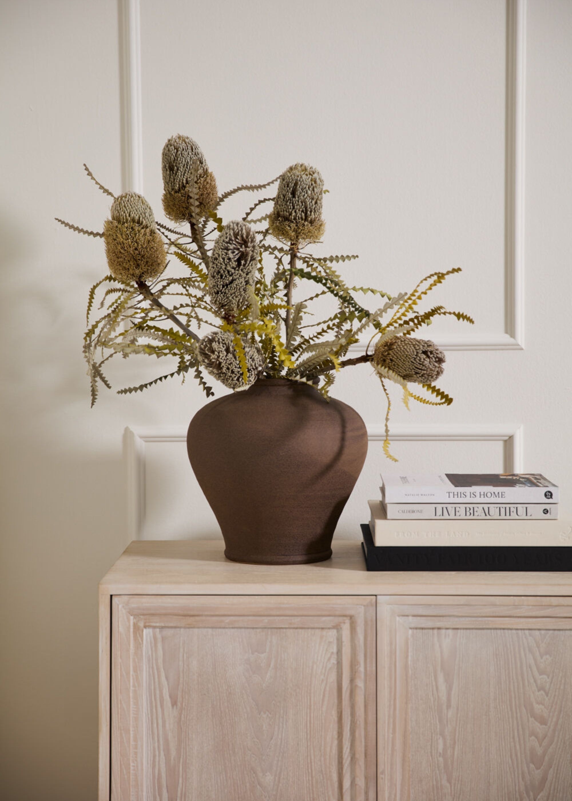 Brown Large Stoneware Table Vase for Shelf Styling