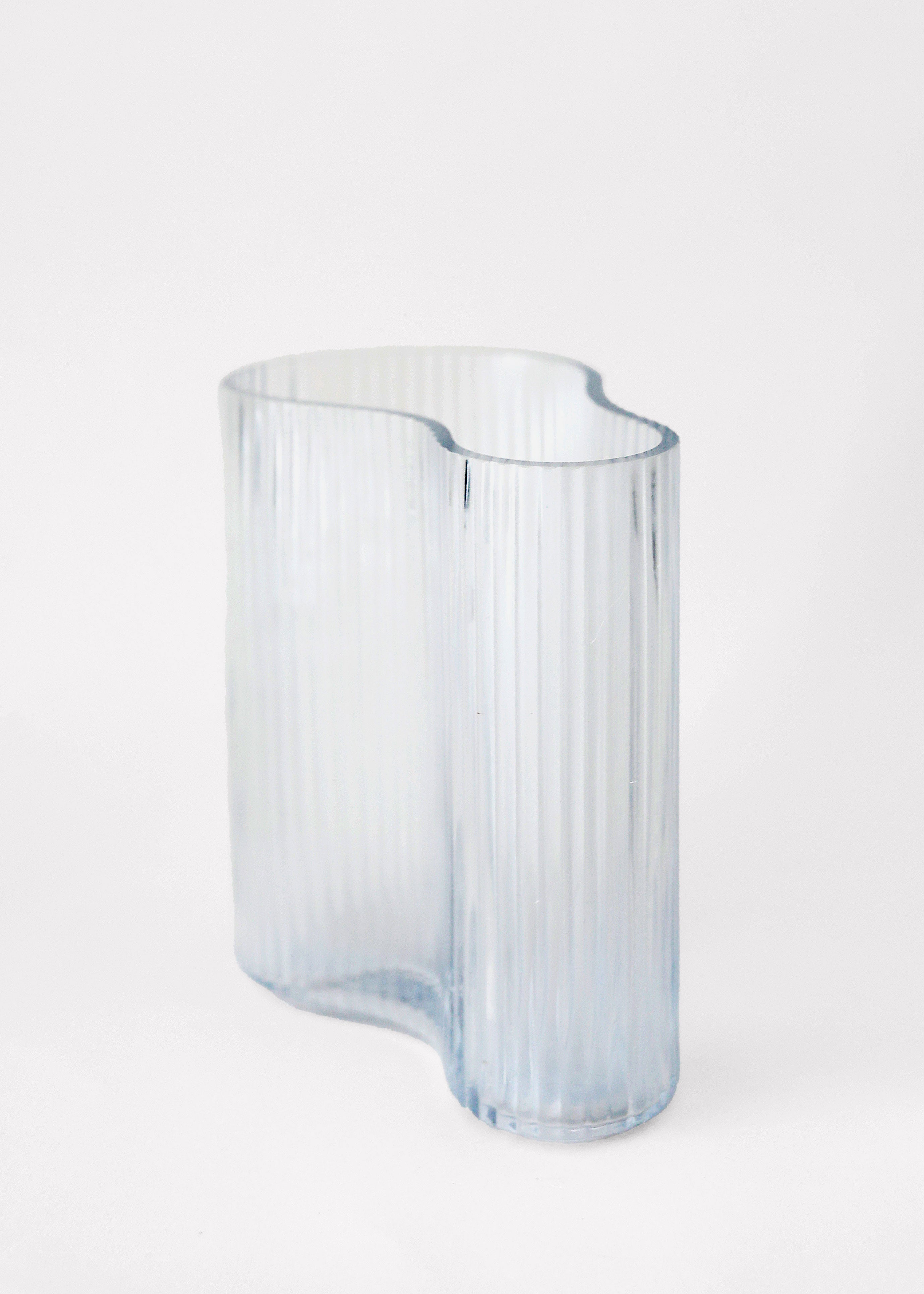 Clear Glass Ridged Asymmetrical Vase for Entryway Arrangement