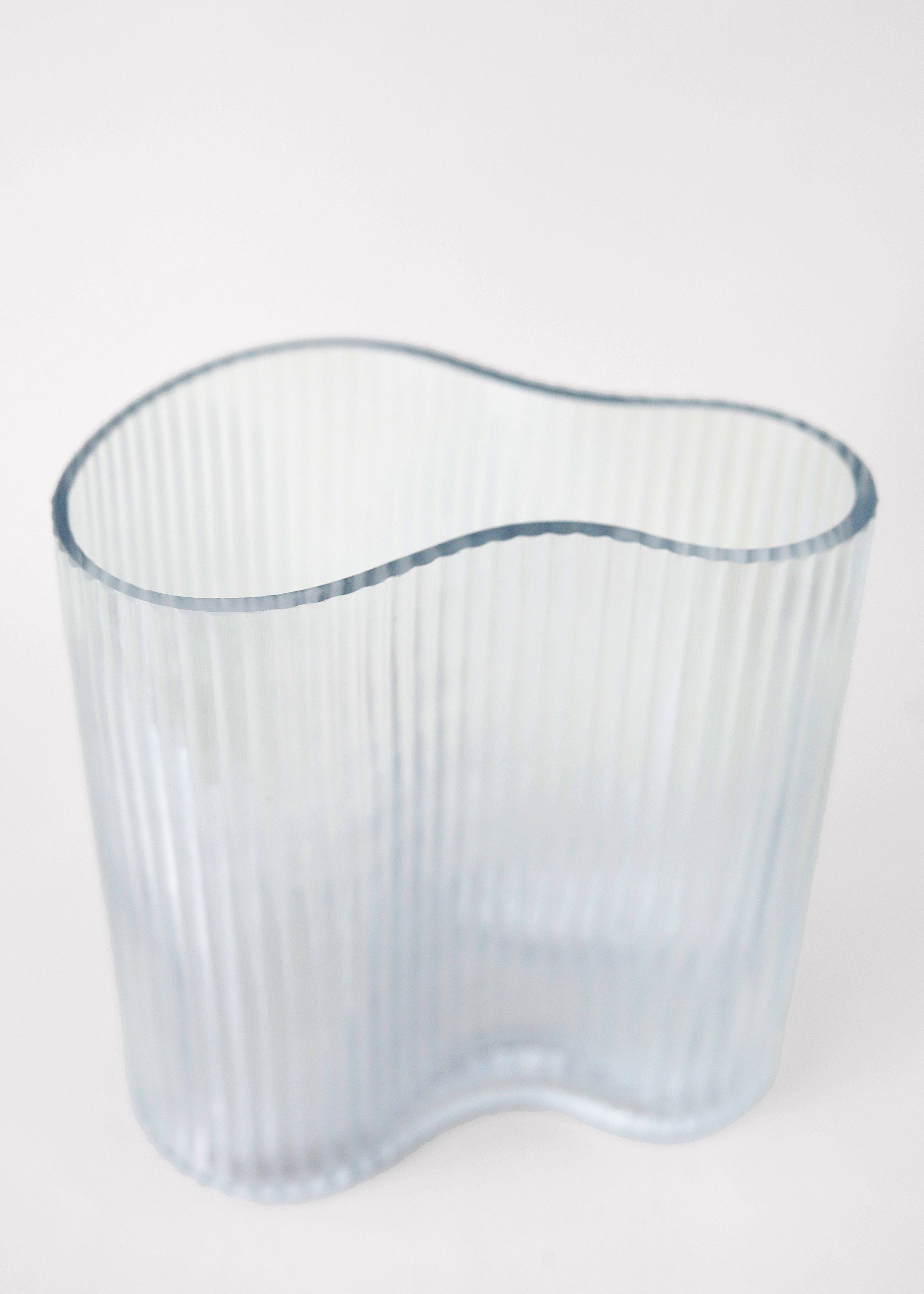 Clear Glass Ridged Asymmetrical Vase for Home Decor