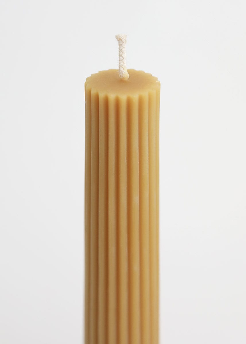 Natural Tall Natural Beeswax Fluted Pillar Candle for Table Centerpiece
