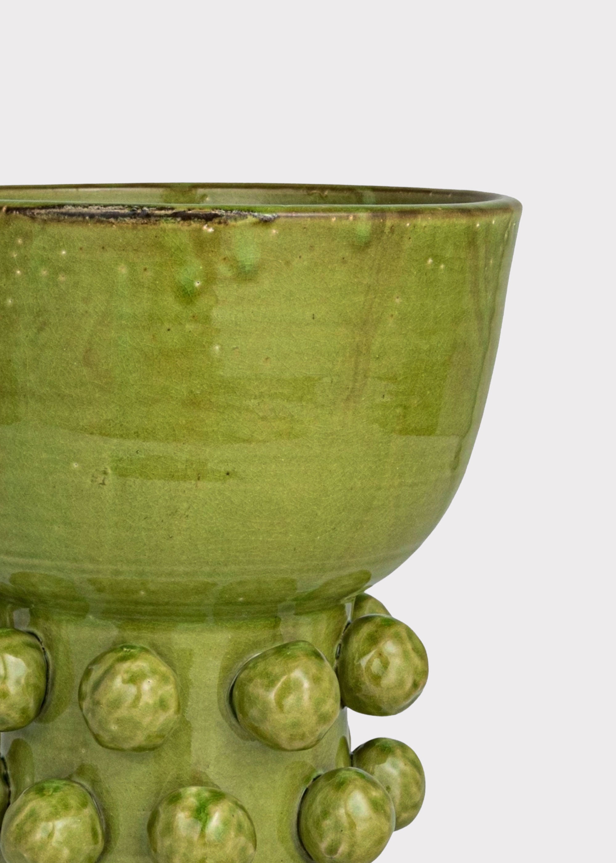 Green Handmade Terra Cotta Hobnail Footed Vase for Entryway Arrangement