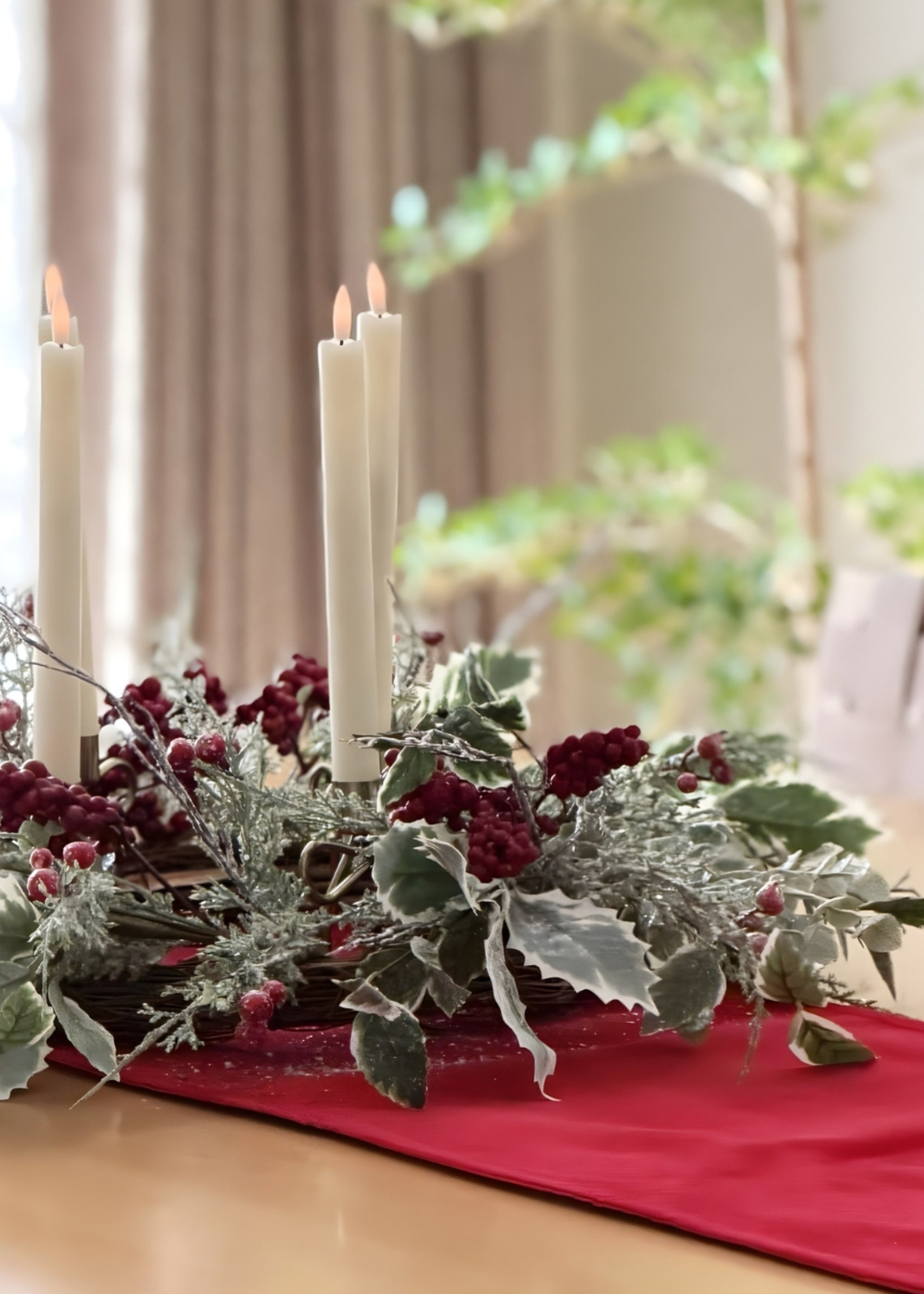 Red Artificial Berry Wreath for Table Centerpiece