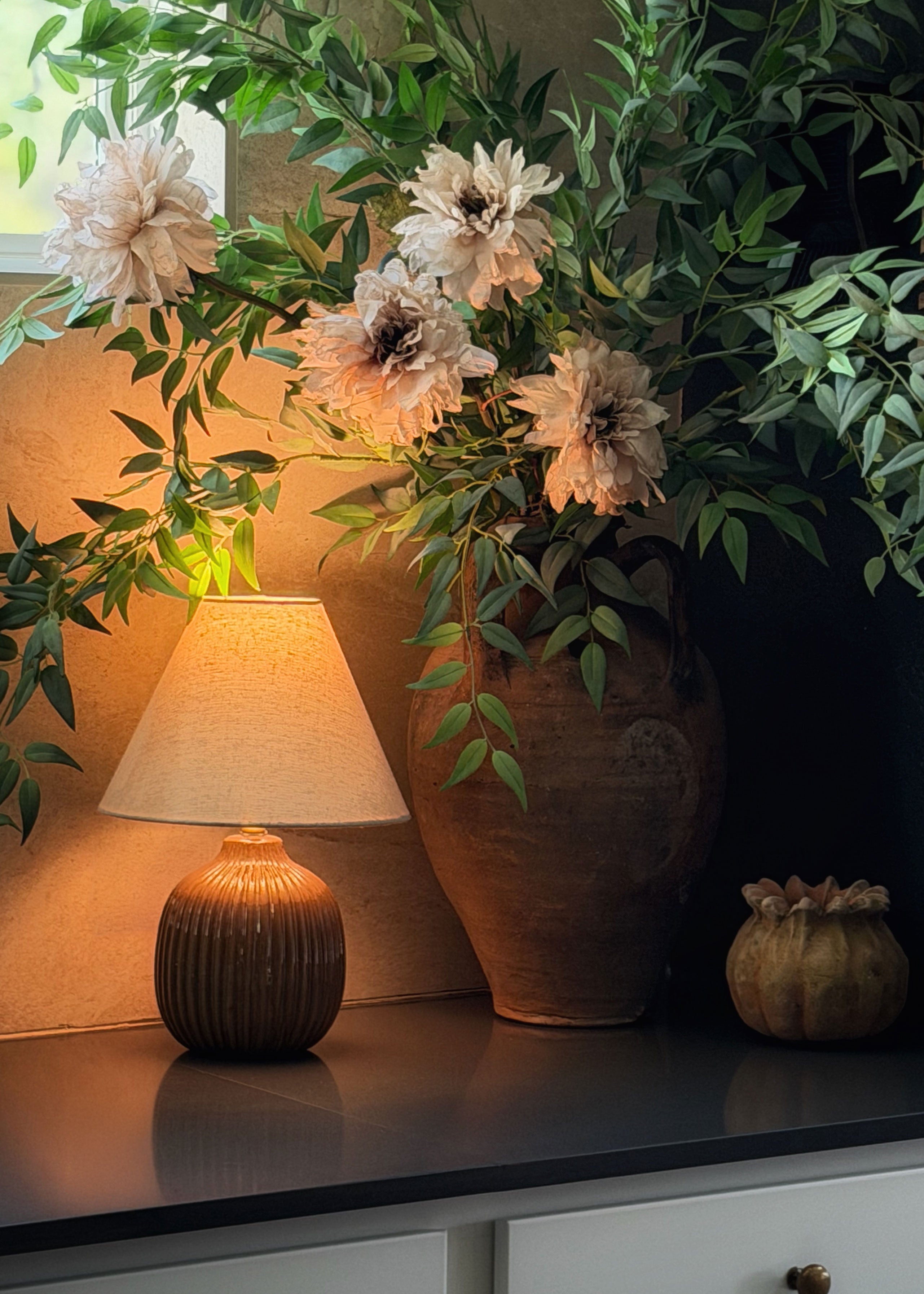 Beige pink artificial dahlia stem for vase decor