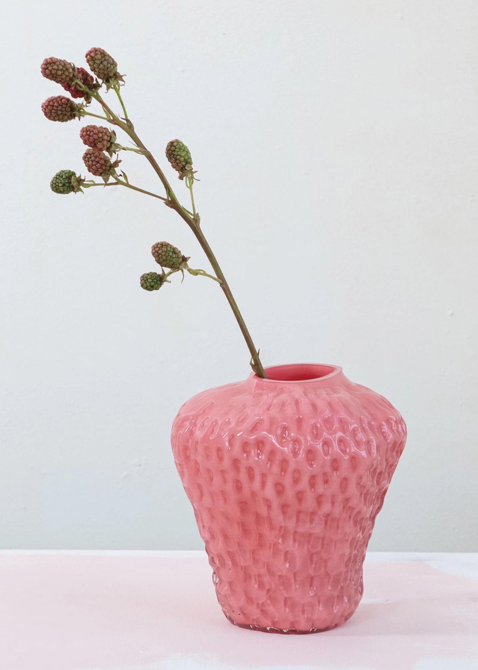 Pink Opaque Pink Glass Strawberry Vase for Home Decor