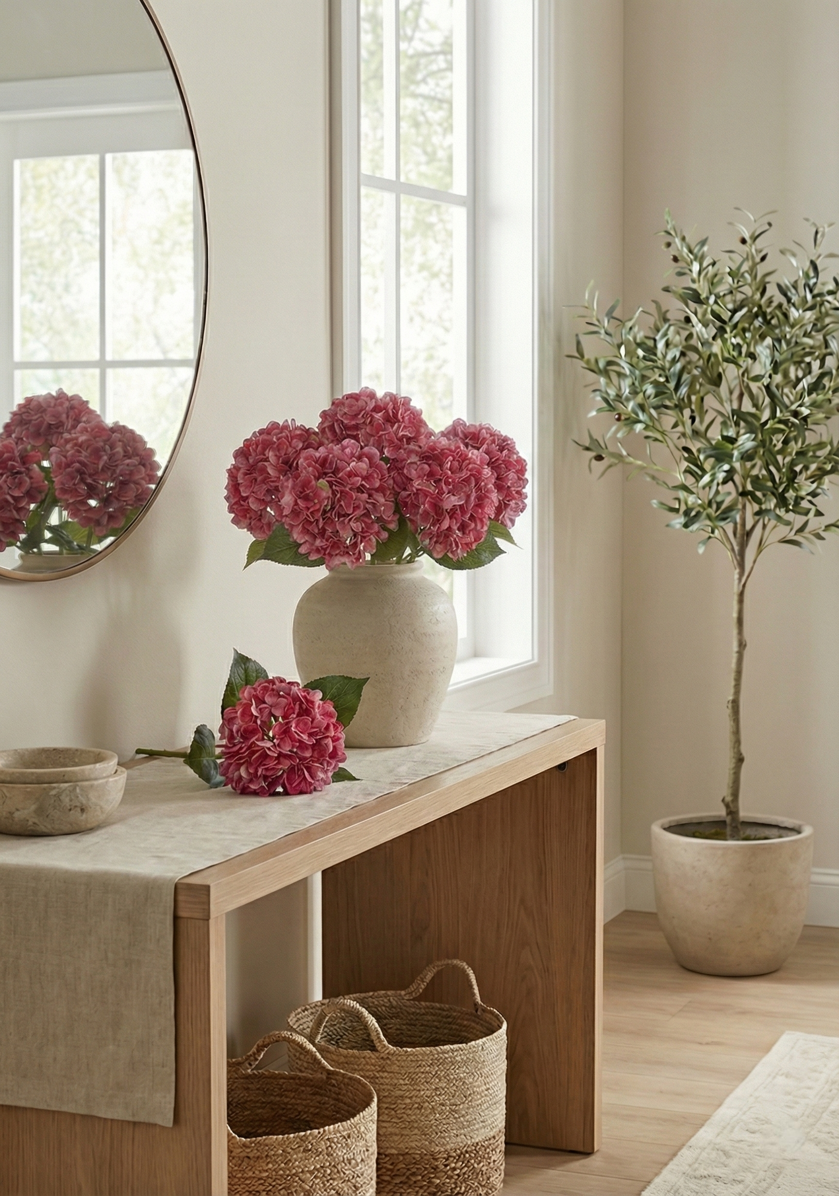 Pink Real Touch Artificial Hydrangea Stem for Home Decor