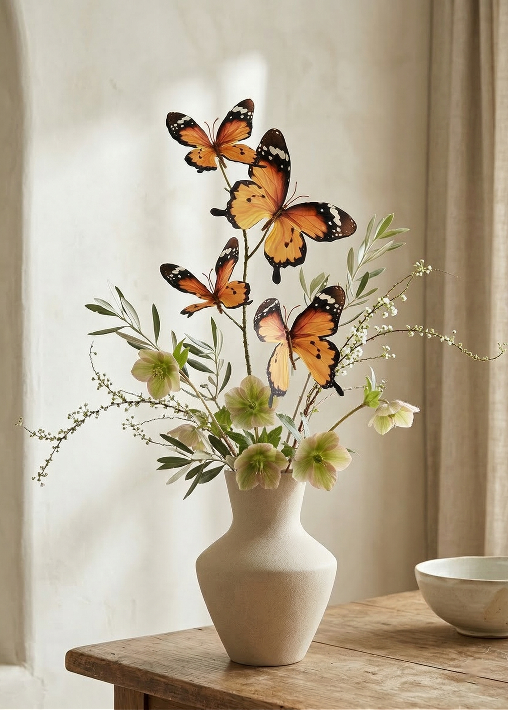 Orange and Black Butterfly Spring Decor Spray for Home Decor