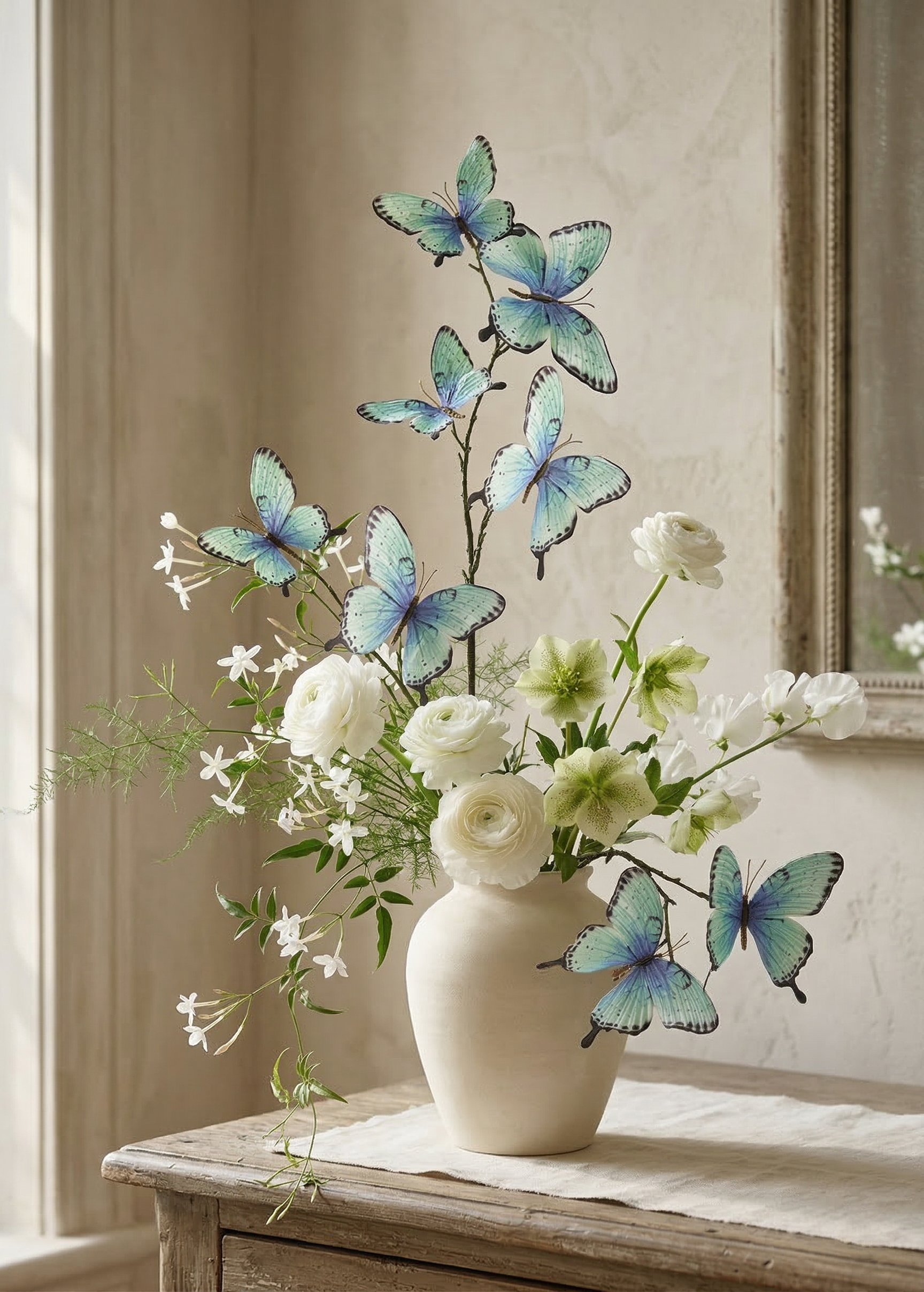 Green Spring Decor Blue and Green Butterflies Spray for Home Decor