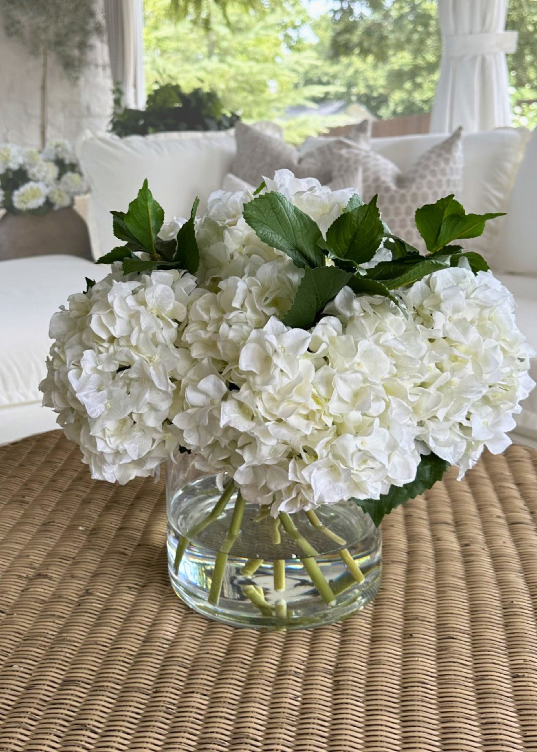 White Artificial Hydrangea Arrangement for Entryway Arrangement