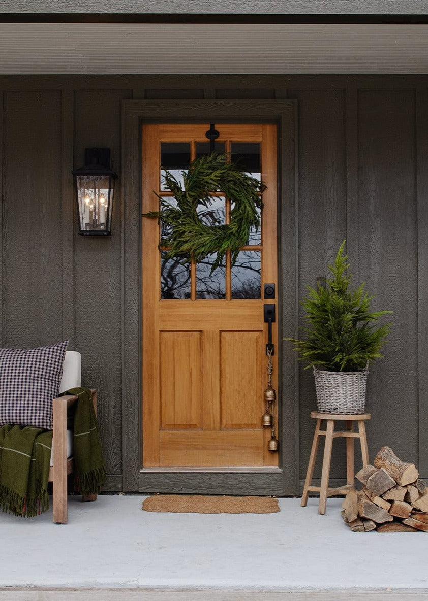 Potted artificial pine tree for Christmas shelf decor