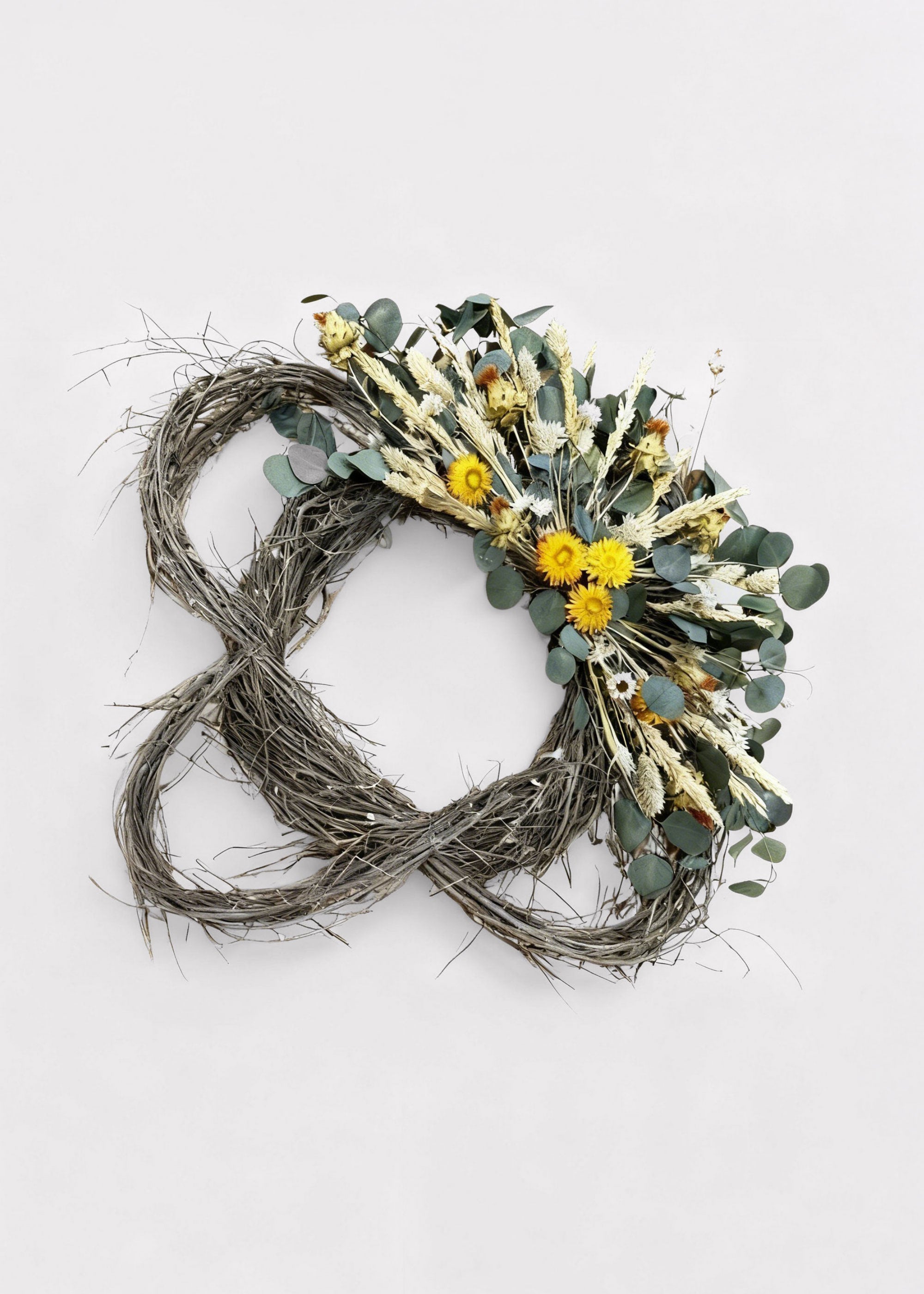 Green Dried Foliage and Orange Mixed Wreath for Vase Styling