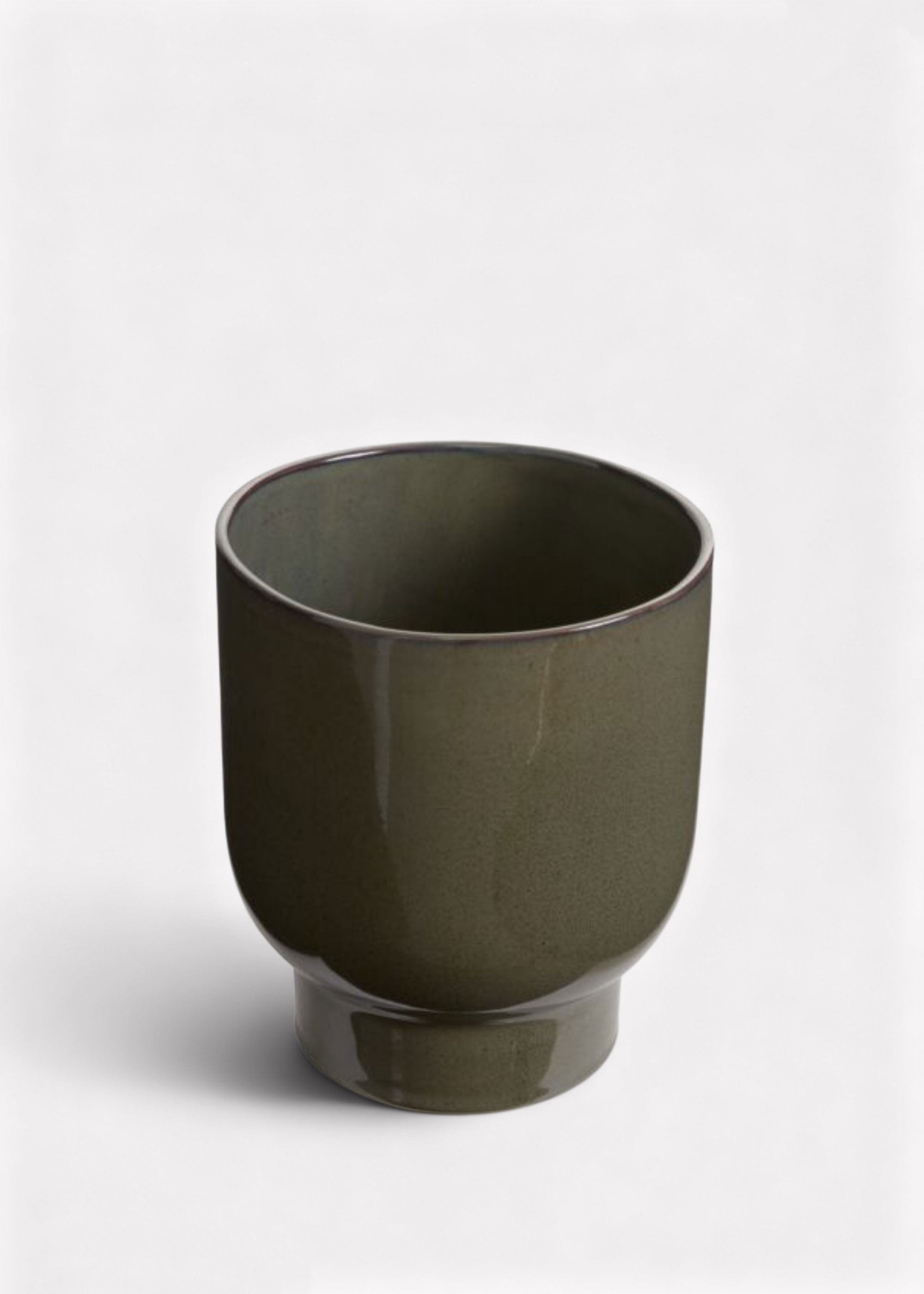 Green Dark Olive Green Glossy Ceramic Footed Fischer Pot for Home Decor