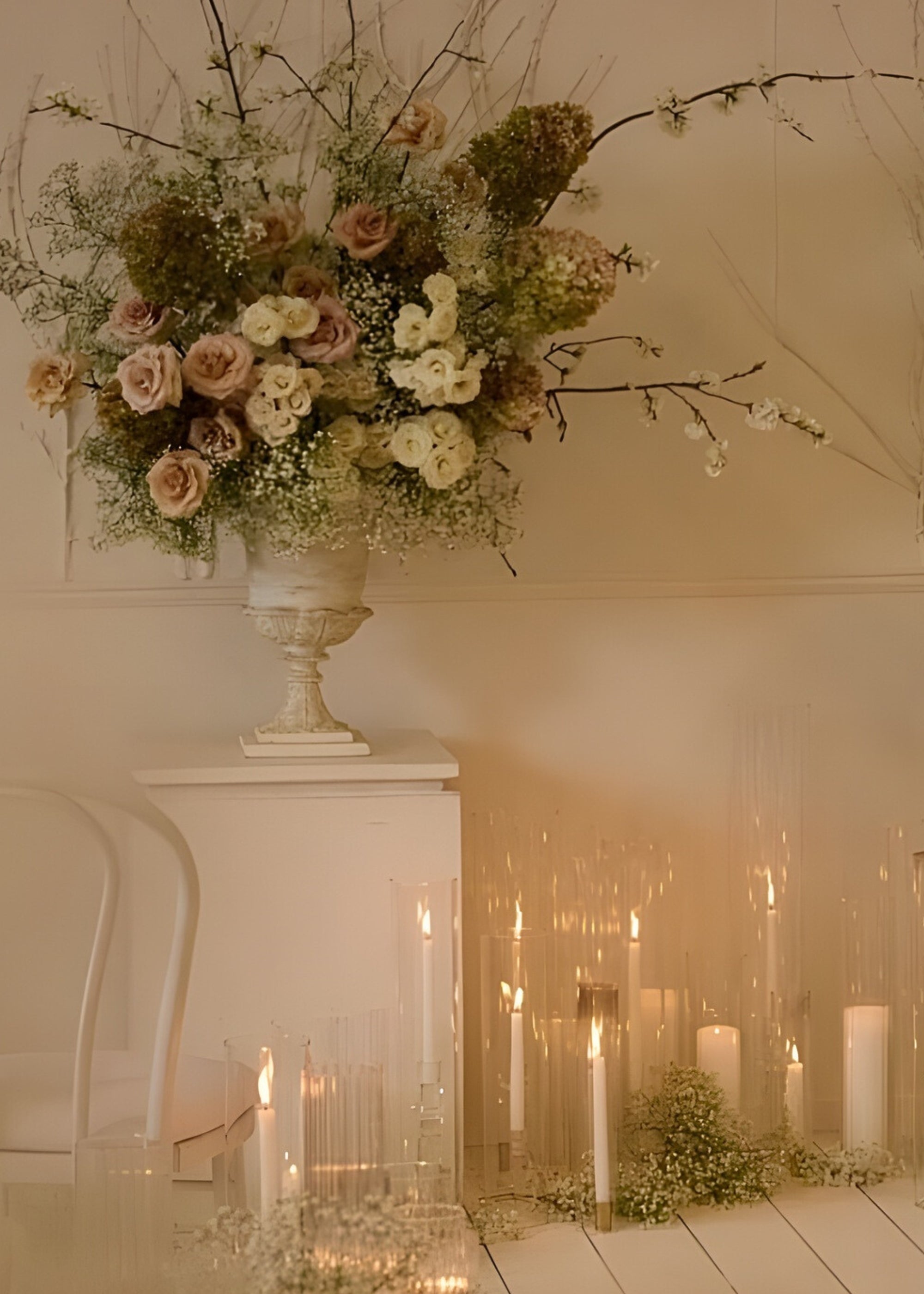 White Distressed Metal Urn Vase for Table Centerpiece