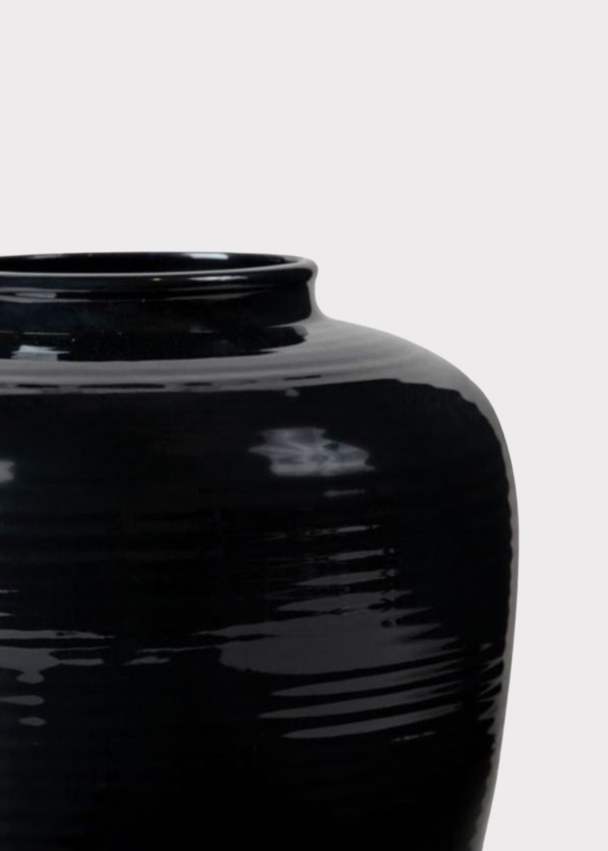 Black Glazed Flovra Ribbed Stoneware Table Vase for Wedding Decor