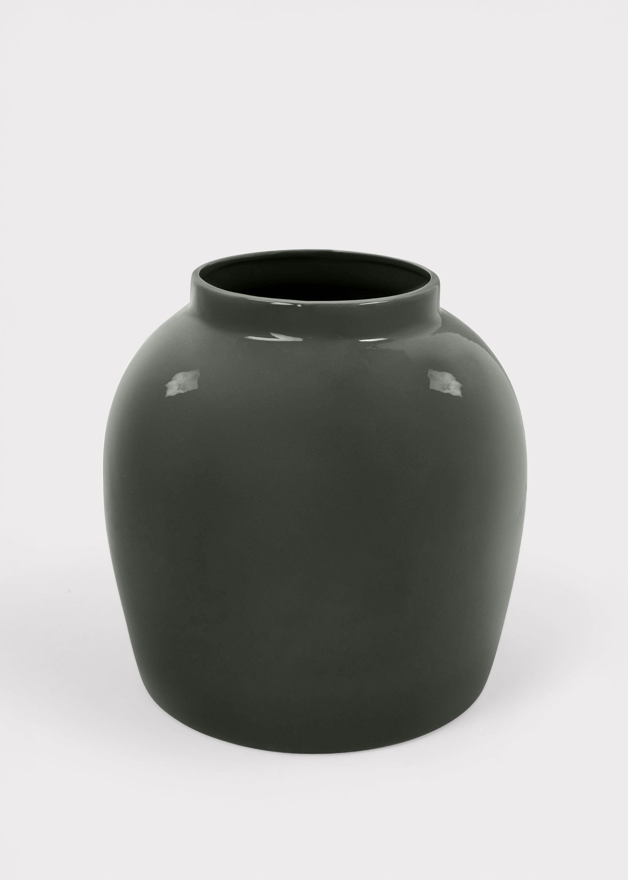 Glossy slate ceramic jar vase for floral arrangements