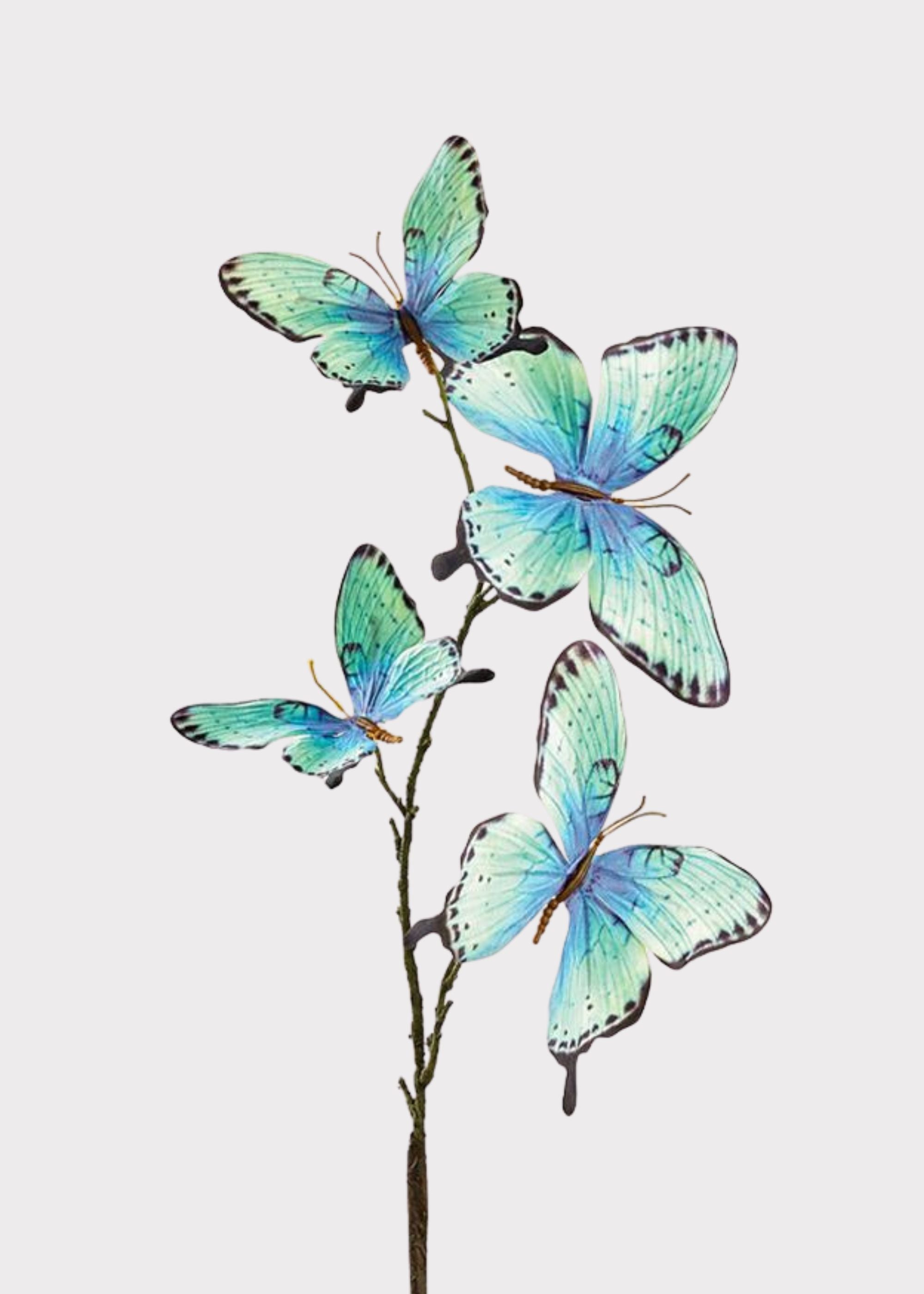 Green Spring Decor Blue and Green Butterflies Spray for Vase Styling