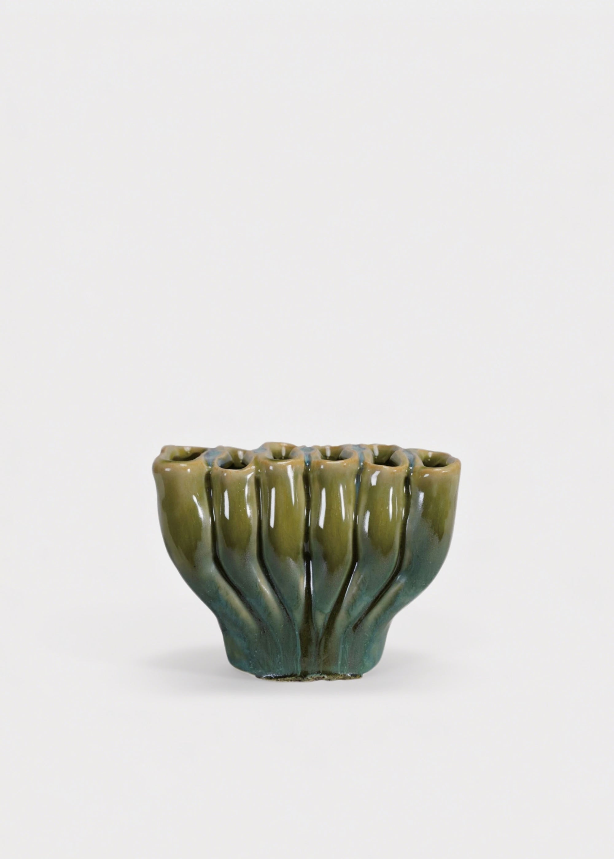 Green Small Sculptural Stoneware Sectioned Vase for Vase Styling
