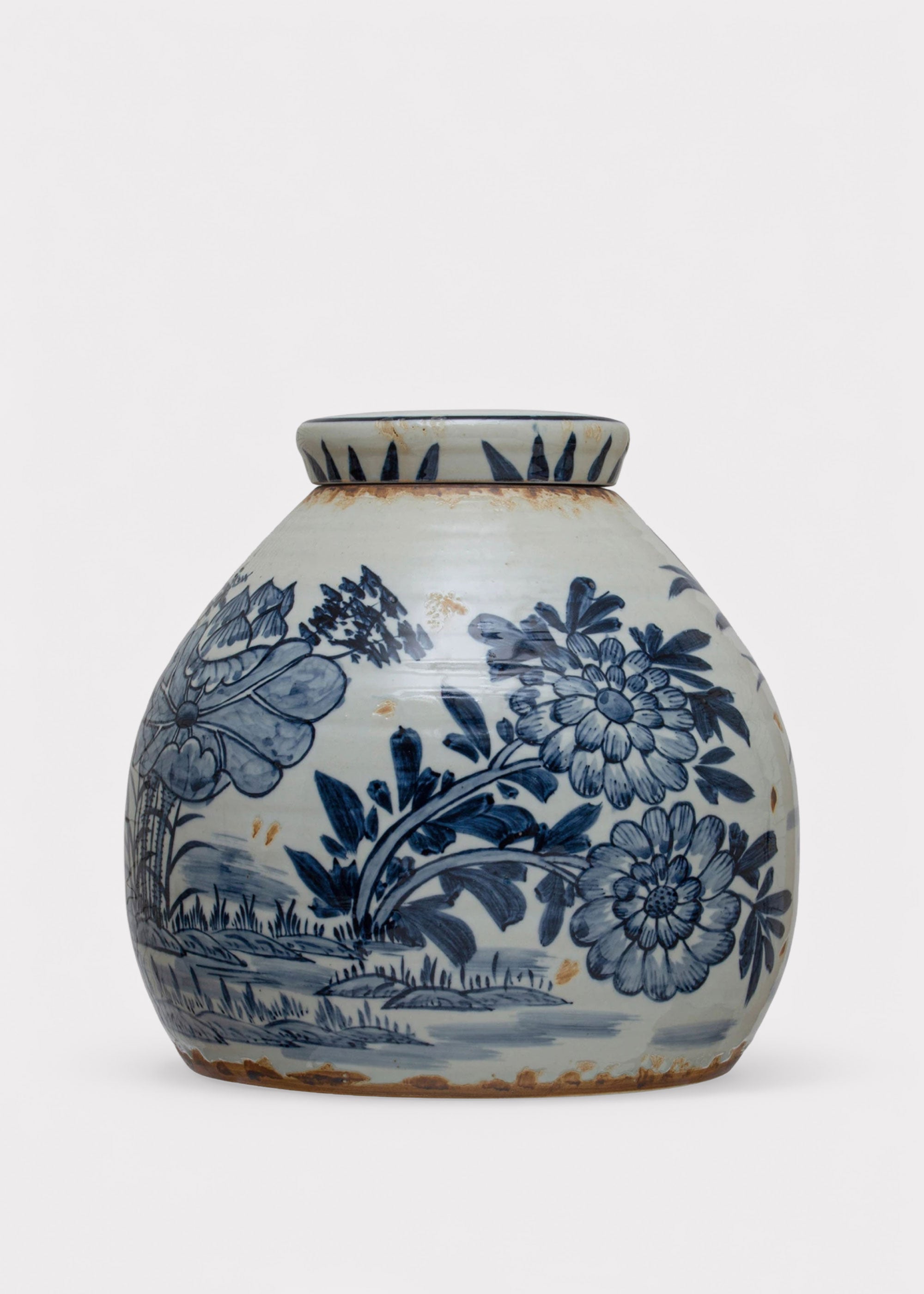 White Hand Painted Blue and White Stoneware Ginger Jar Vase for Vase Styling