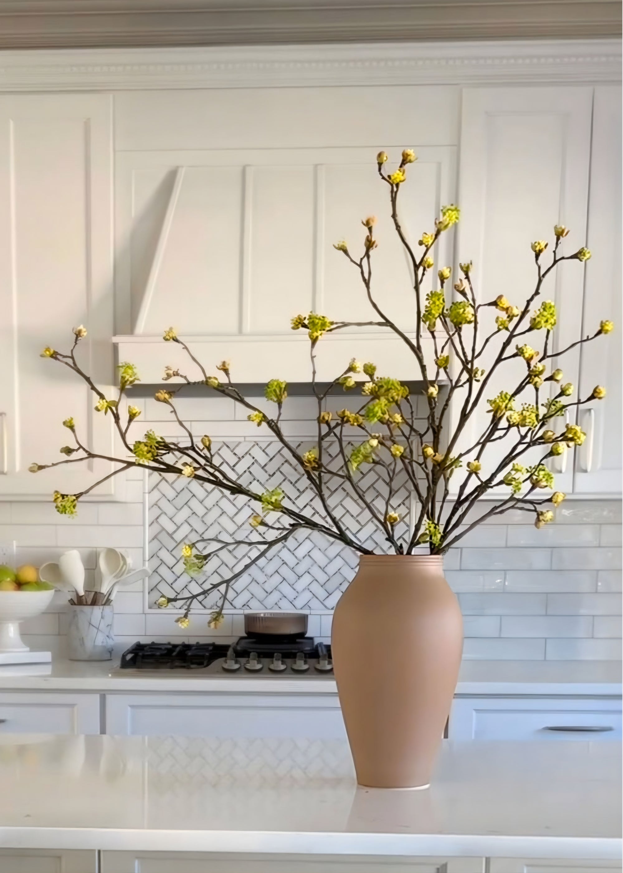 White Artificial Cherry Blossom Branch for Entryway Arrangement