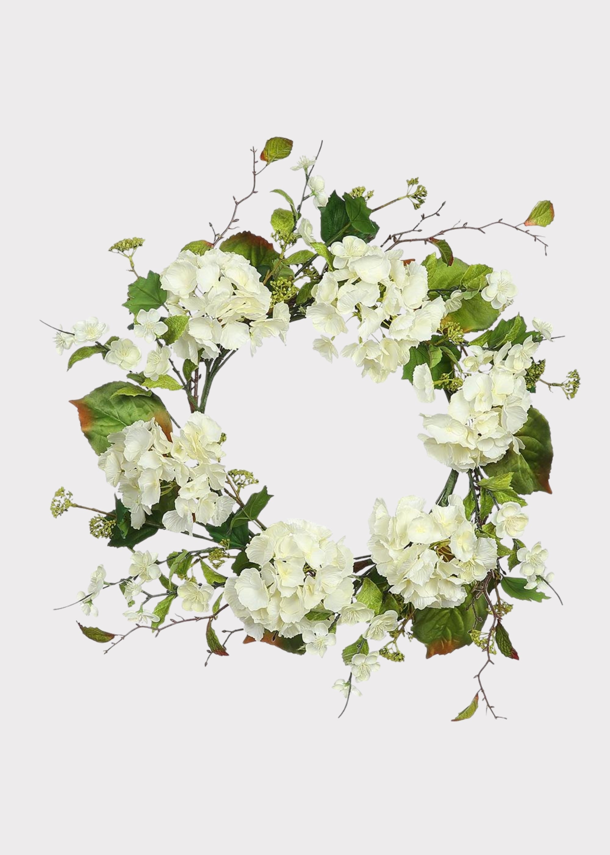 Cream Green Artificial Hydrangea Wreath for Vase Styling