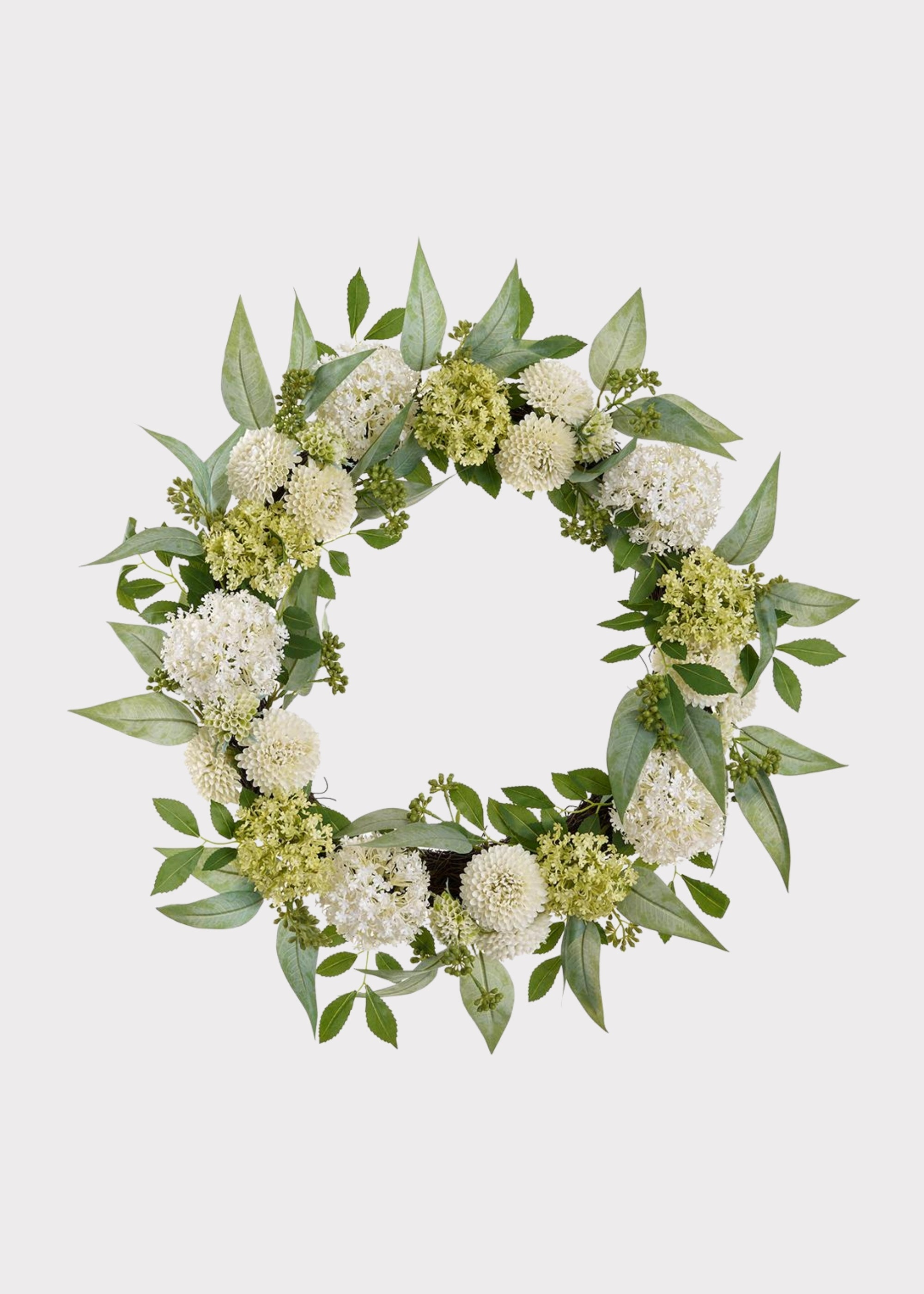 Cream Green Artificial Hydrangea Wreath for Vase Styling