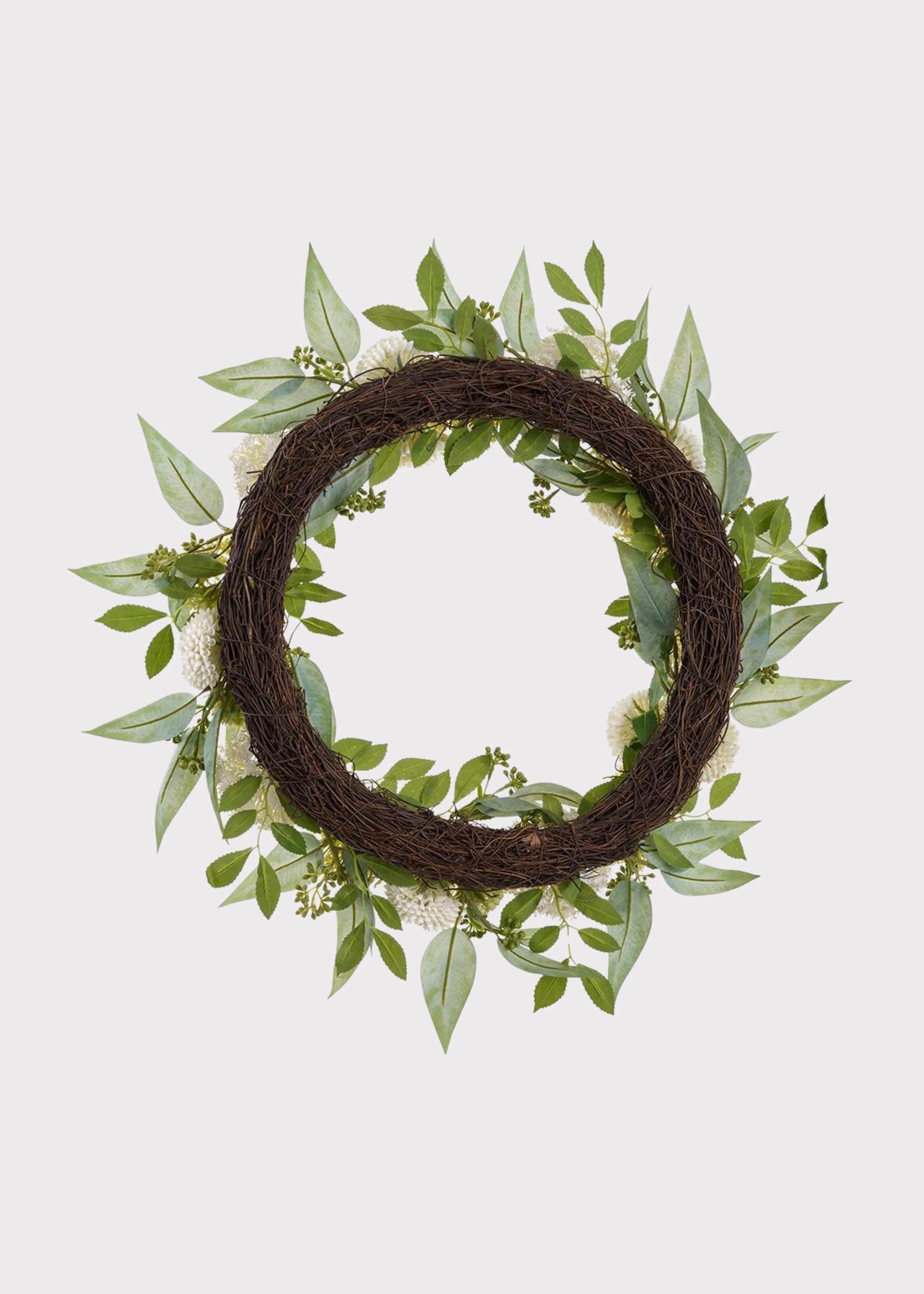 Cream Green Artificial Hydrangea Wreath for Home Decor