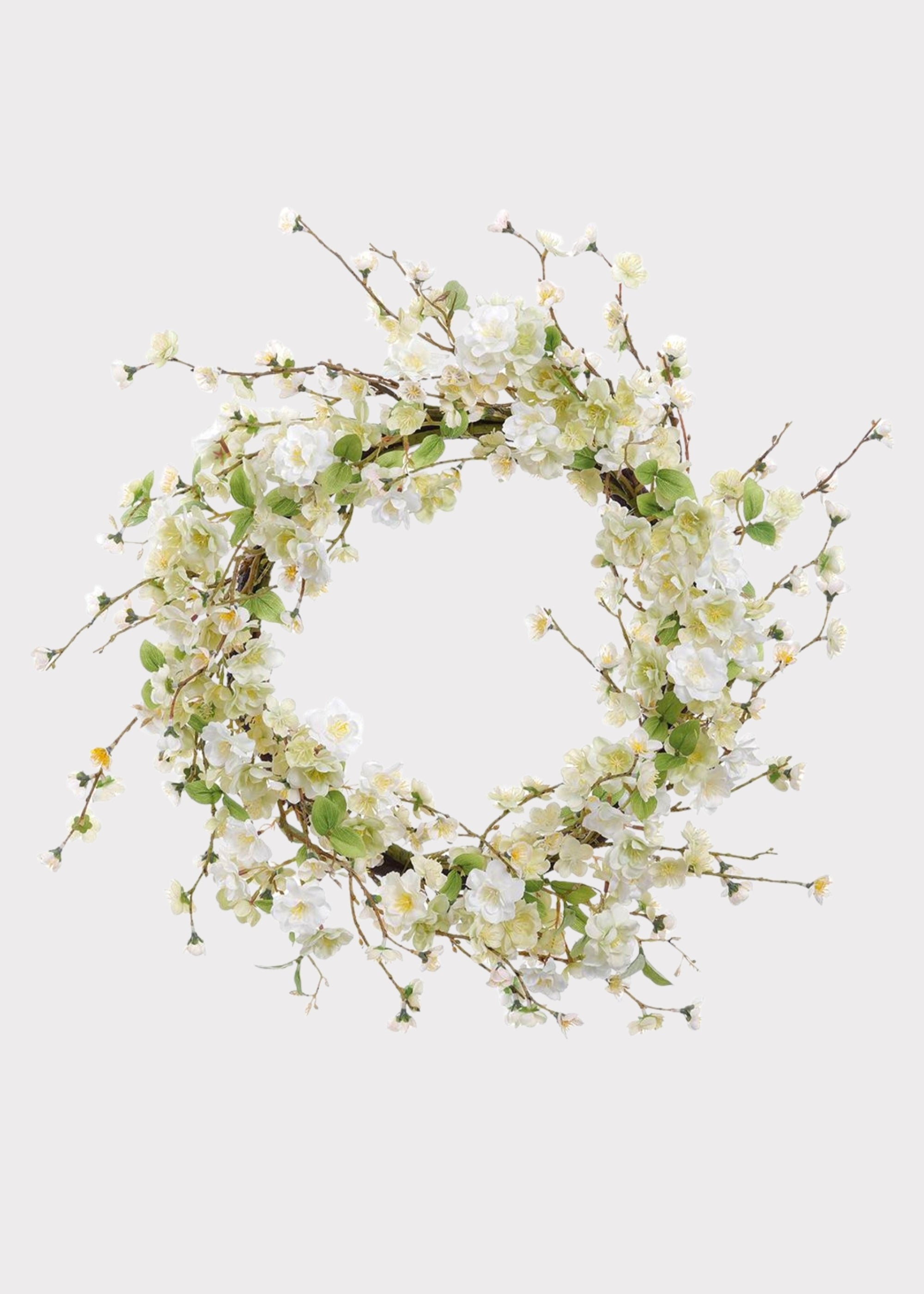 Cream Green Artificial Cherry Blossom Wreath for Vase Styling