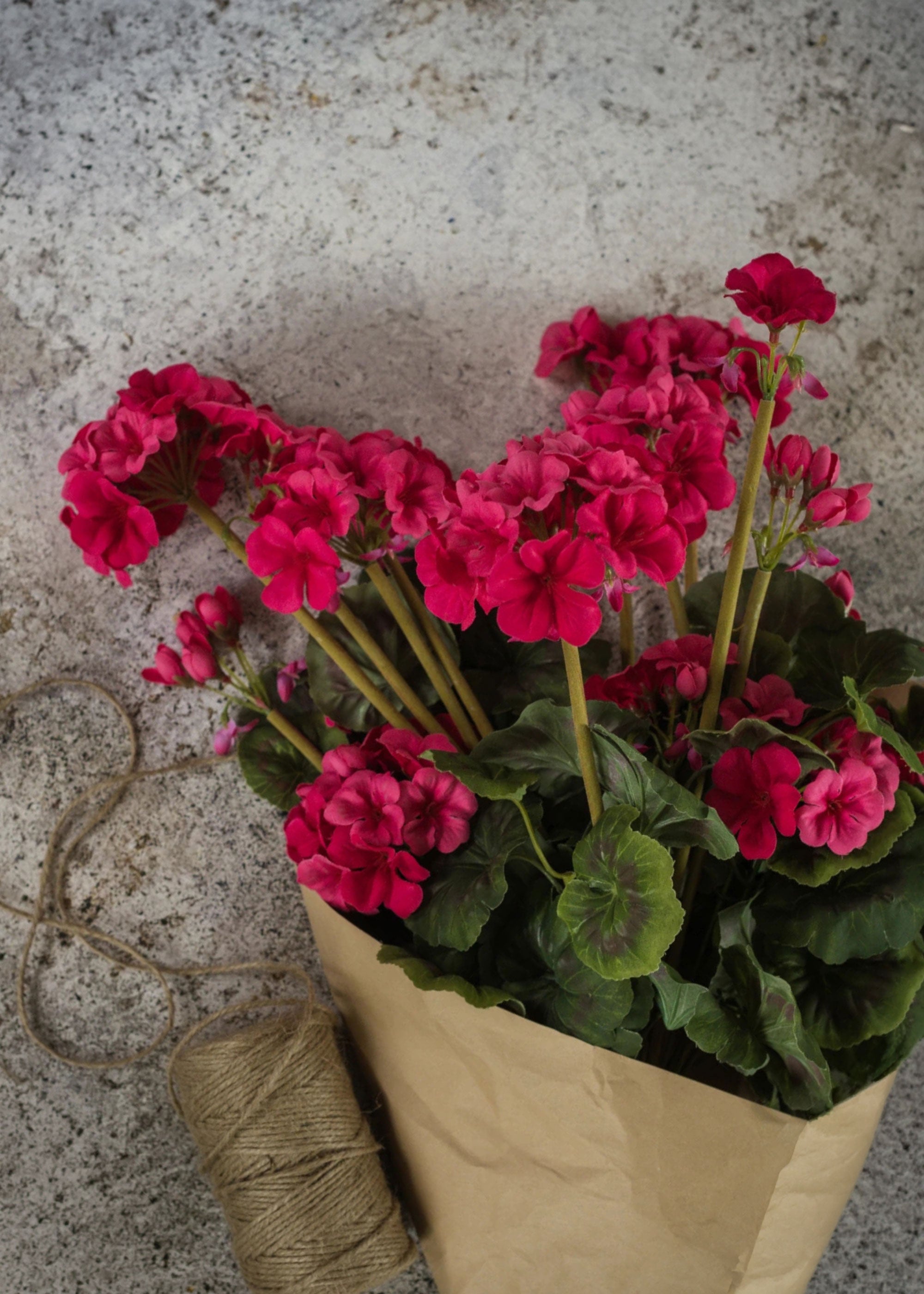 Dark Pink Artificial Geranium Bush for Table Centerpiece