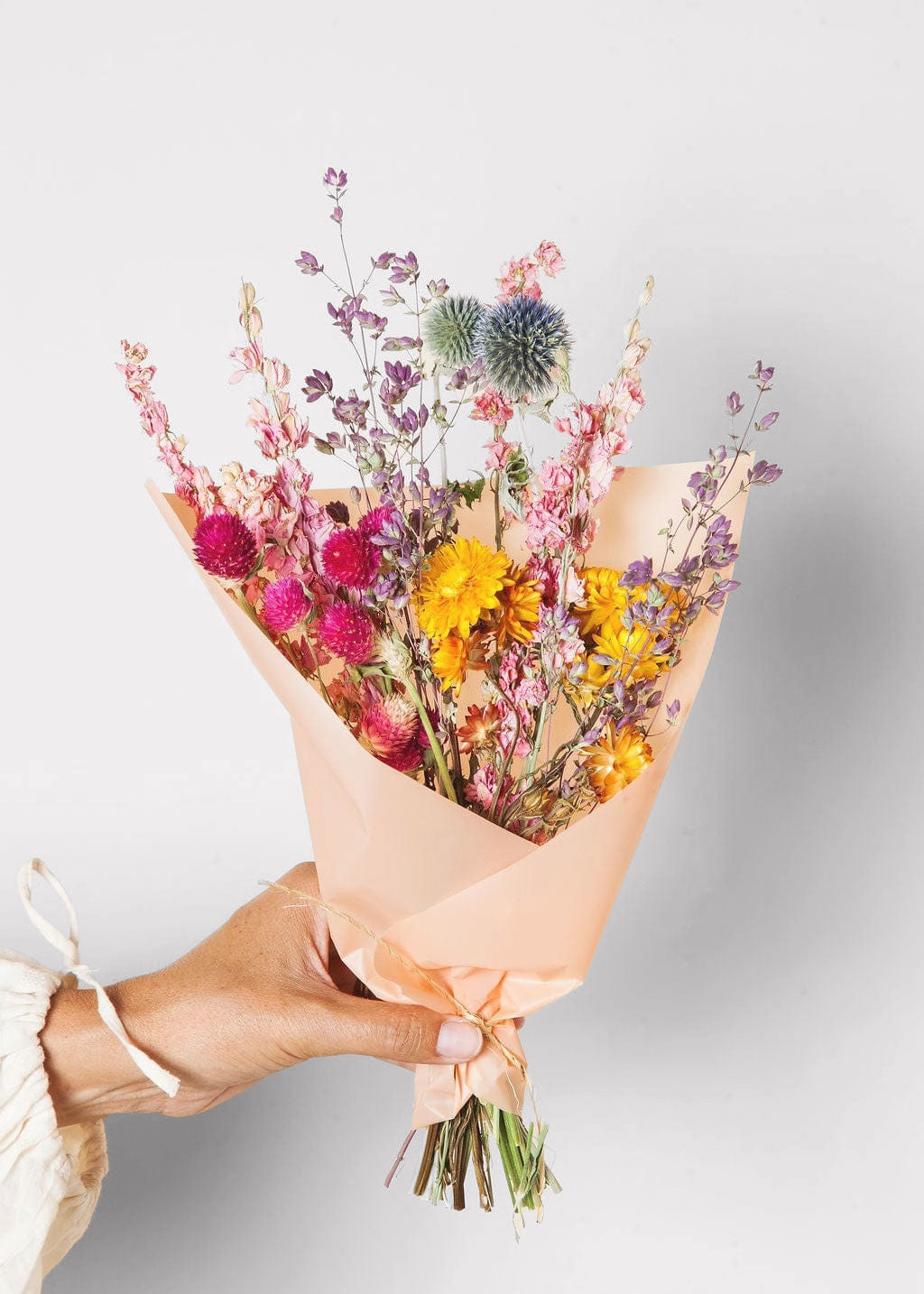 Pink Dried Colorful Pink and Yellow Small Bouquet for Home Decor