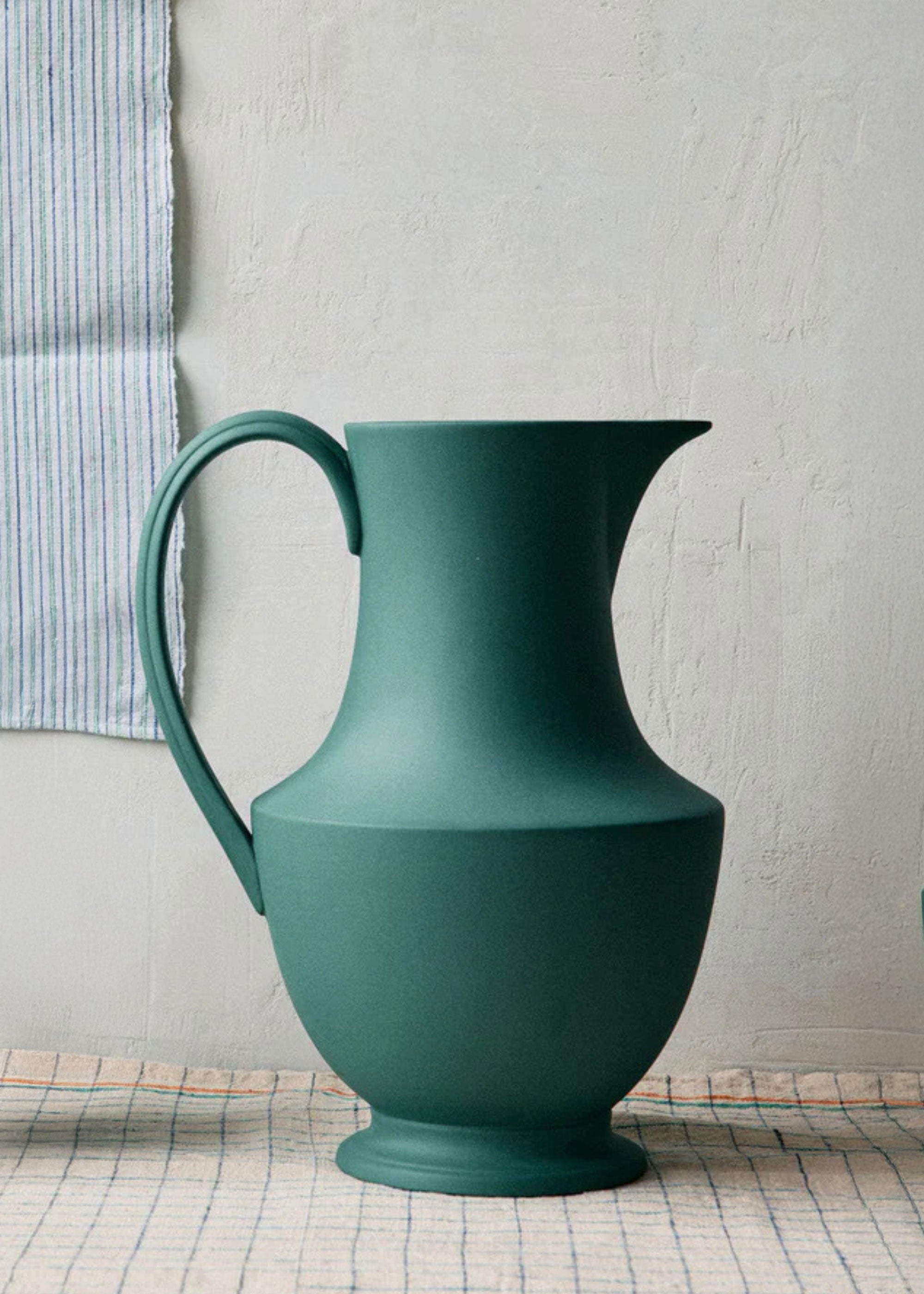Green Sir/Madam Verdant Green Large Stoneware Pitcher Vase for Table Centerpiece