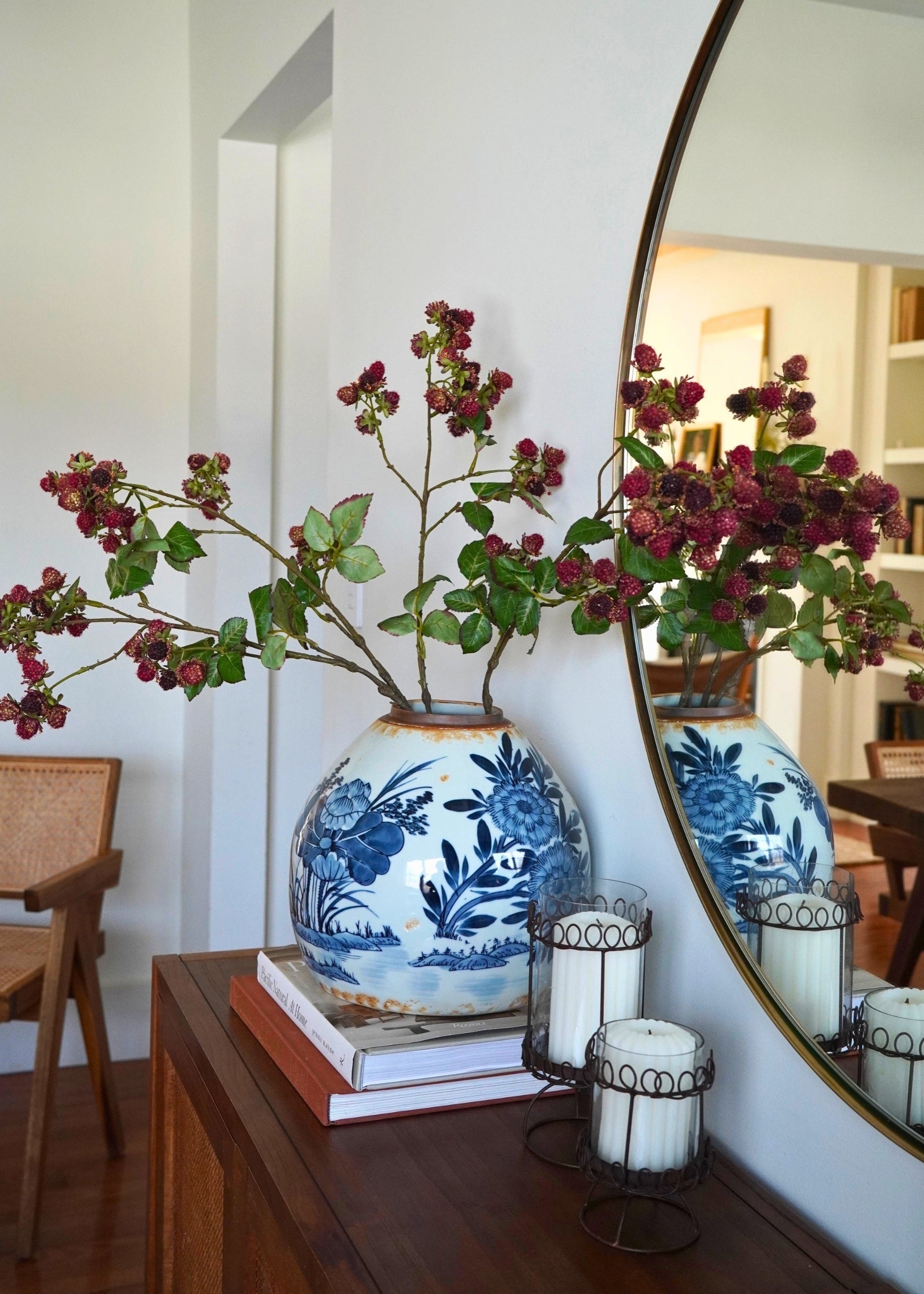 Burgundy Artificial Mauve and Burgundy Raspberry Fruit Branch for Home Decor