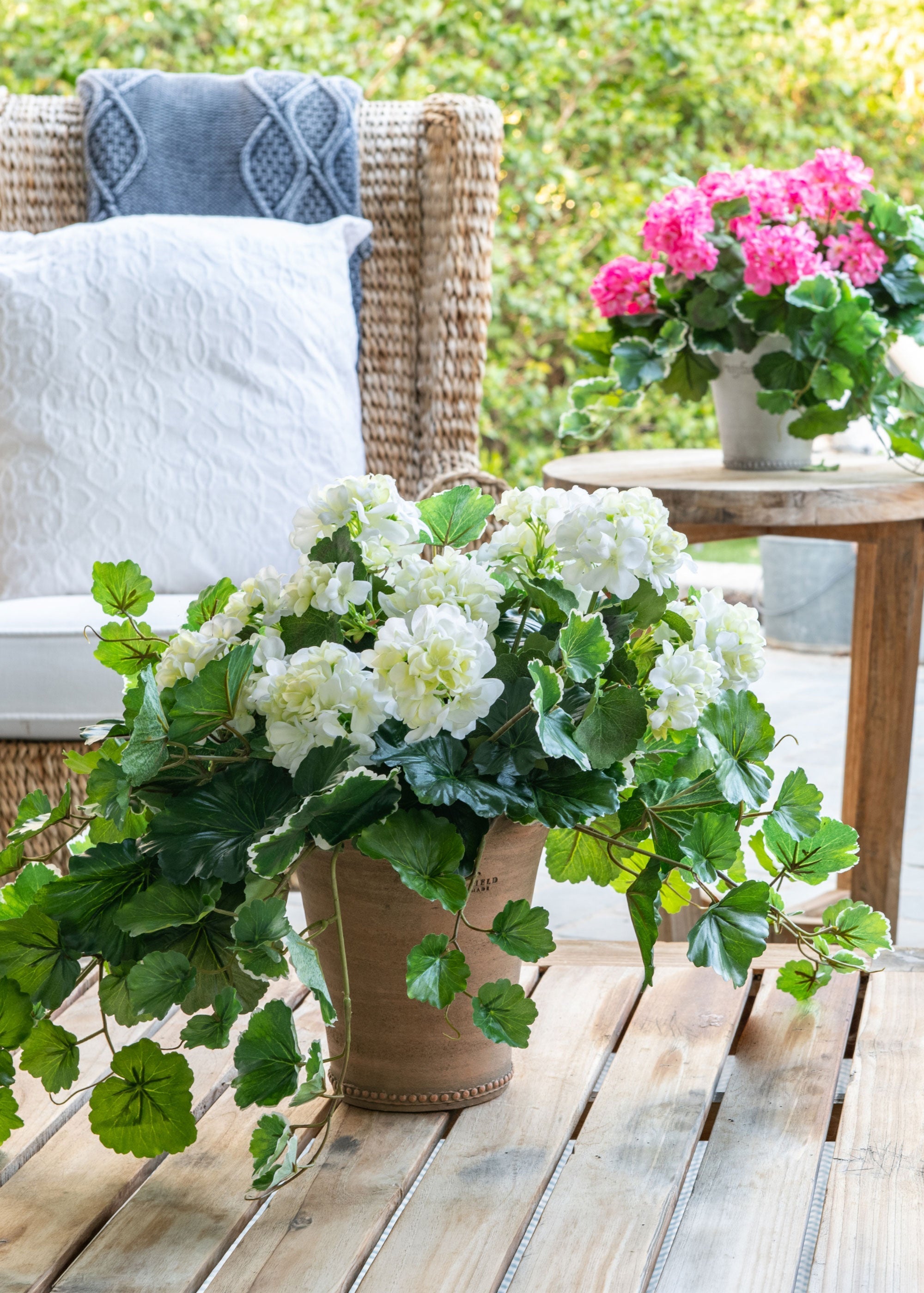 White Artificial Geranium Bush for Table Centerpiece