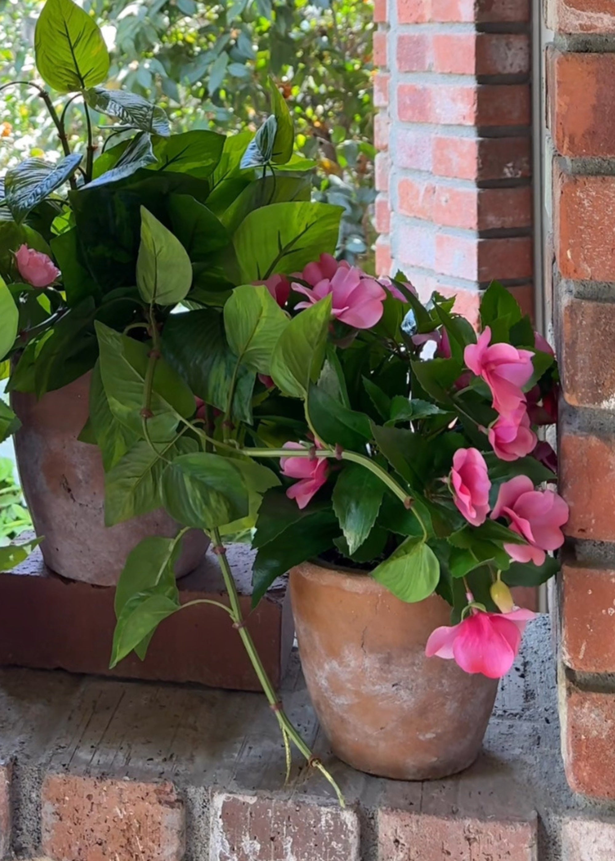 Pink Artificial Impatiens Potted Outdoor for Table Centerpiece
