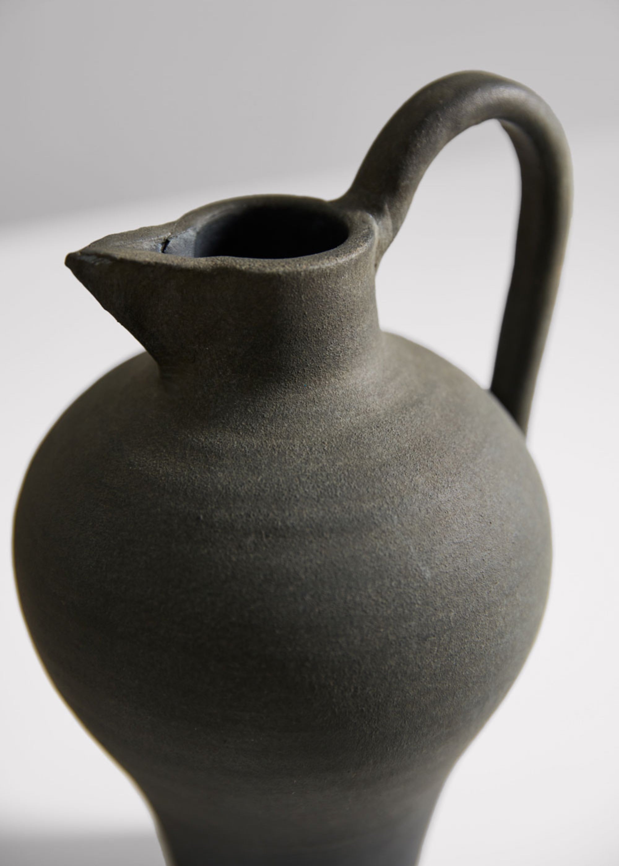 Black Handmade Terra Cotta Pitcher Vase for Home Decor