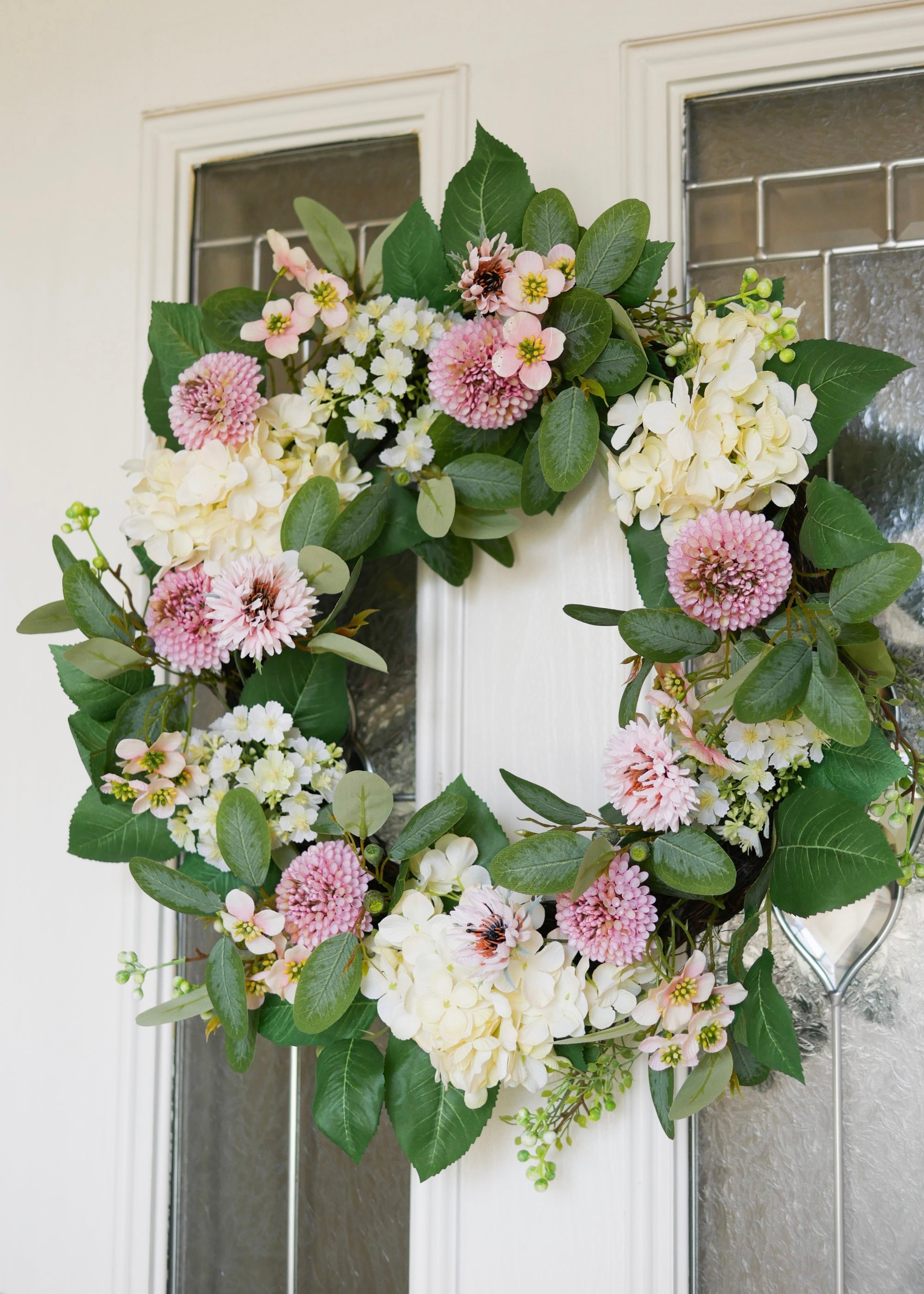 Cream Artificial Dahlia Wreath for Home Decor