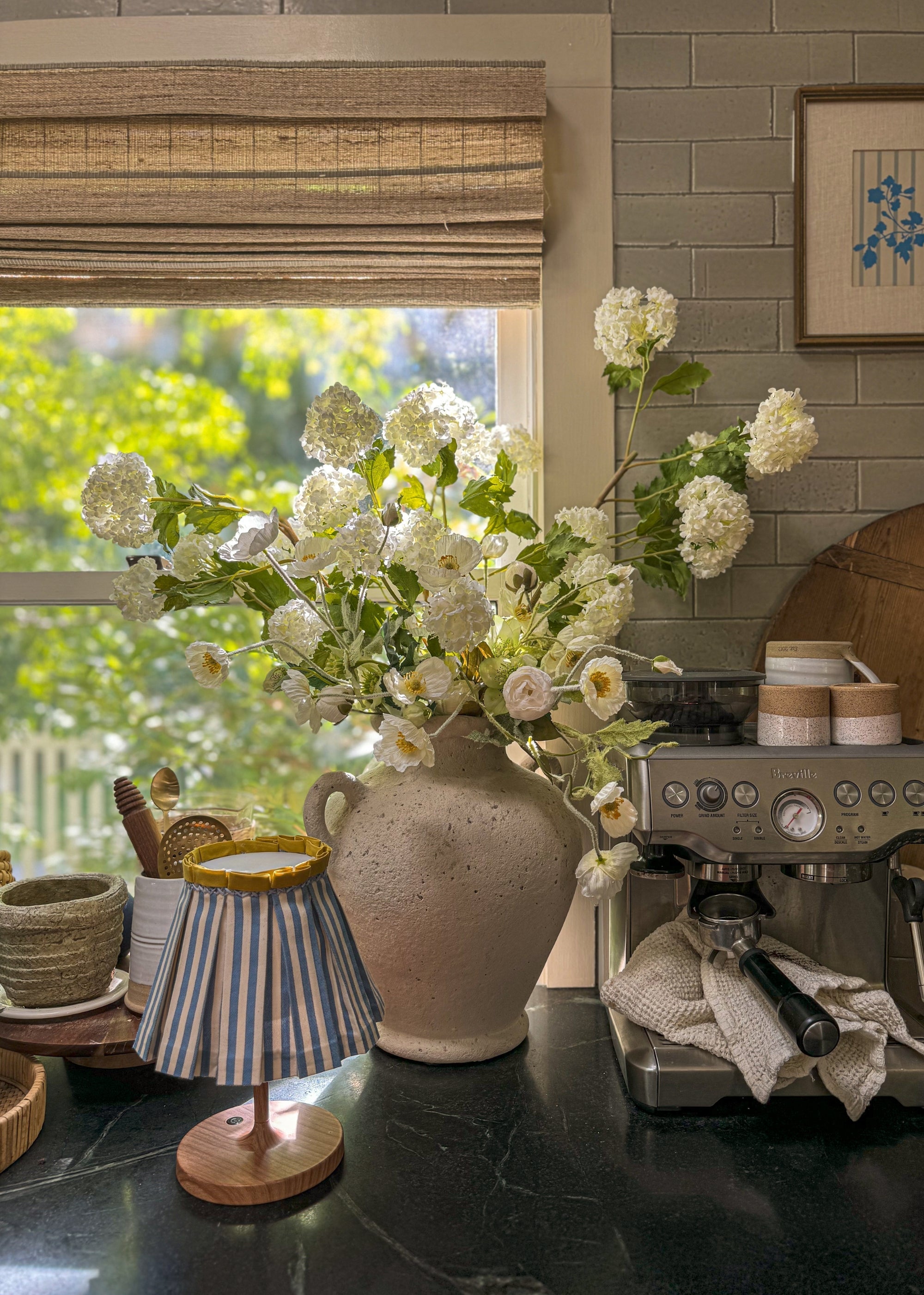 Cream Artificial Poppy Bush for Home Decor