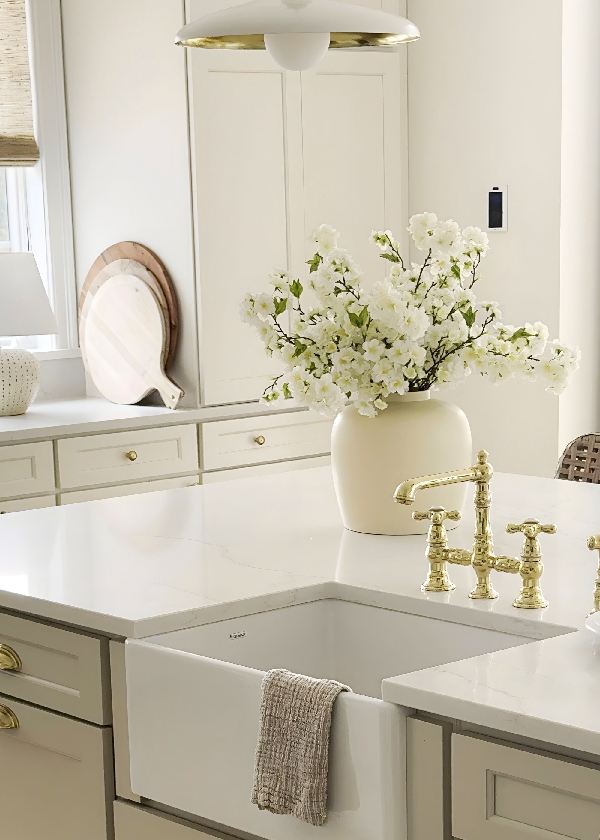 Cream Artificial Cherry Blossom Pick for Shelf Styling