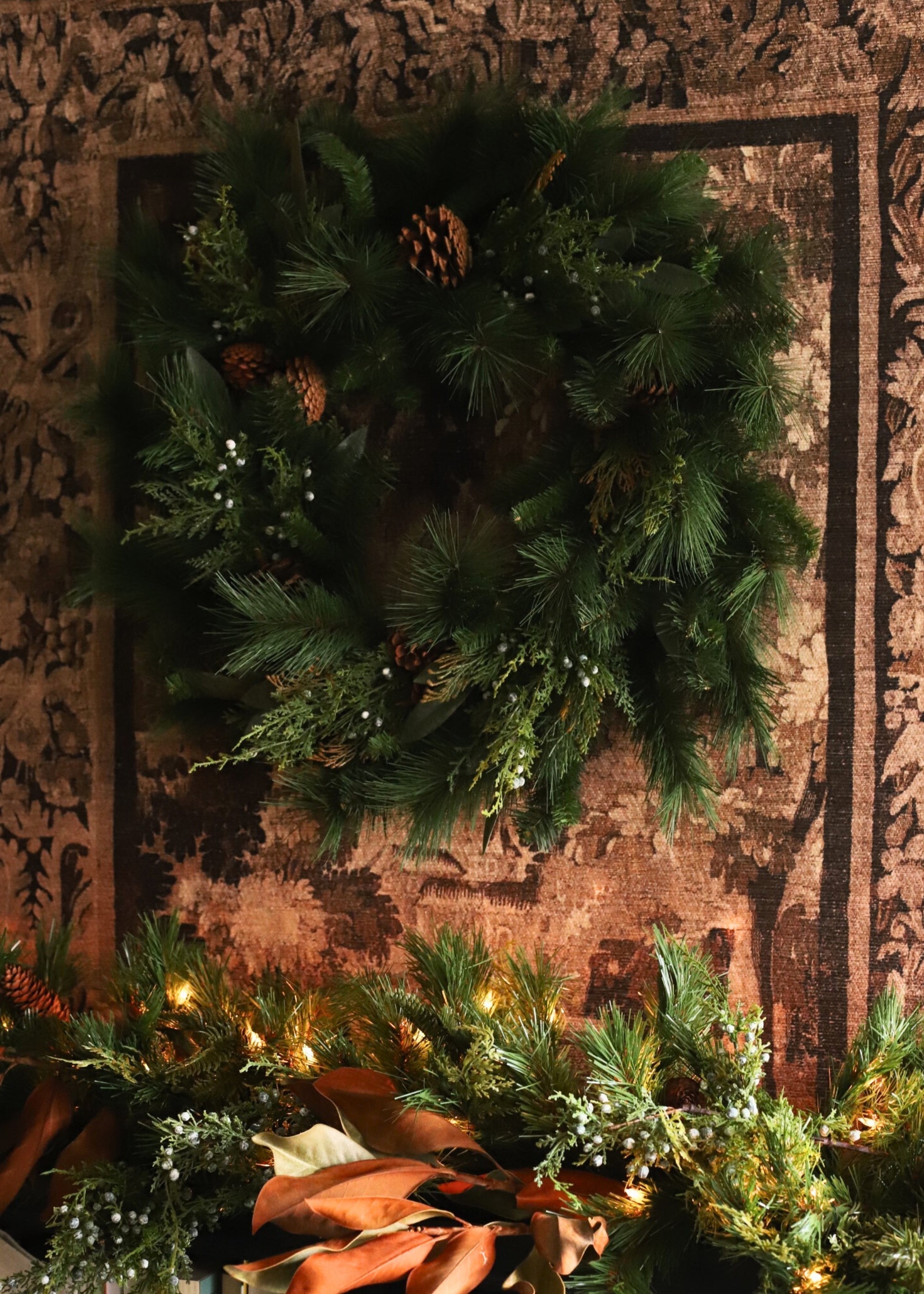 Green Artificial Cedar Wreath for Home Decor