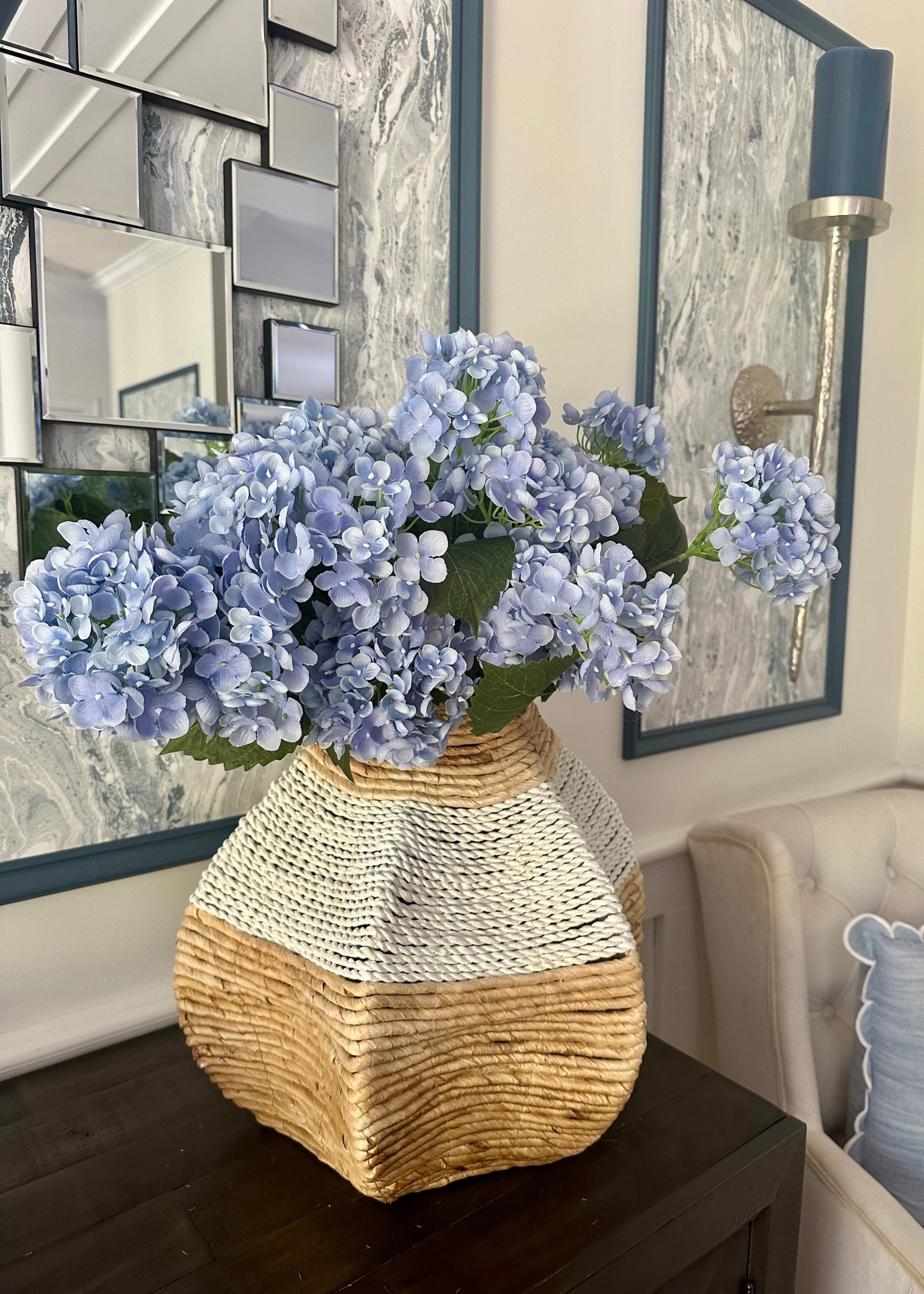 Blue Artificial Hydrangea Bush for Table Centerpiece