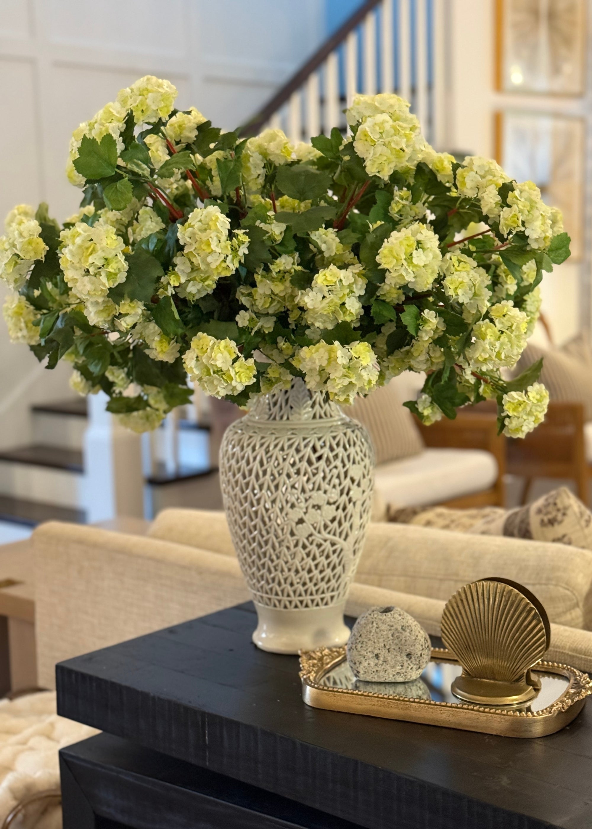 Green Artificial Hydrangea Bush for Home Decor