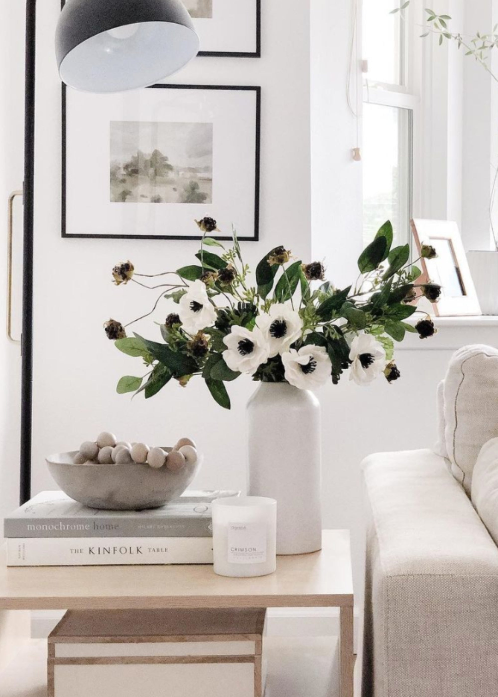 White Real Touch Artificial Anemone Stem for Shelf Styling