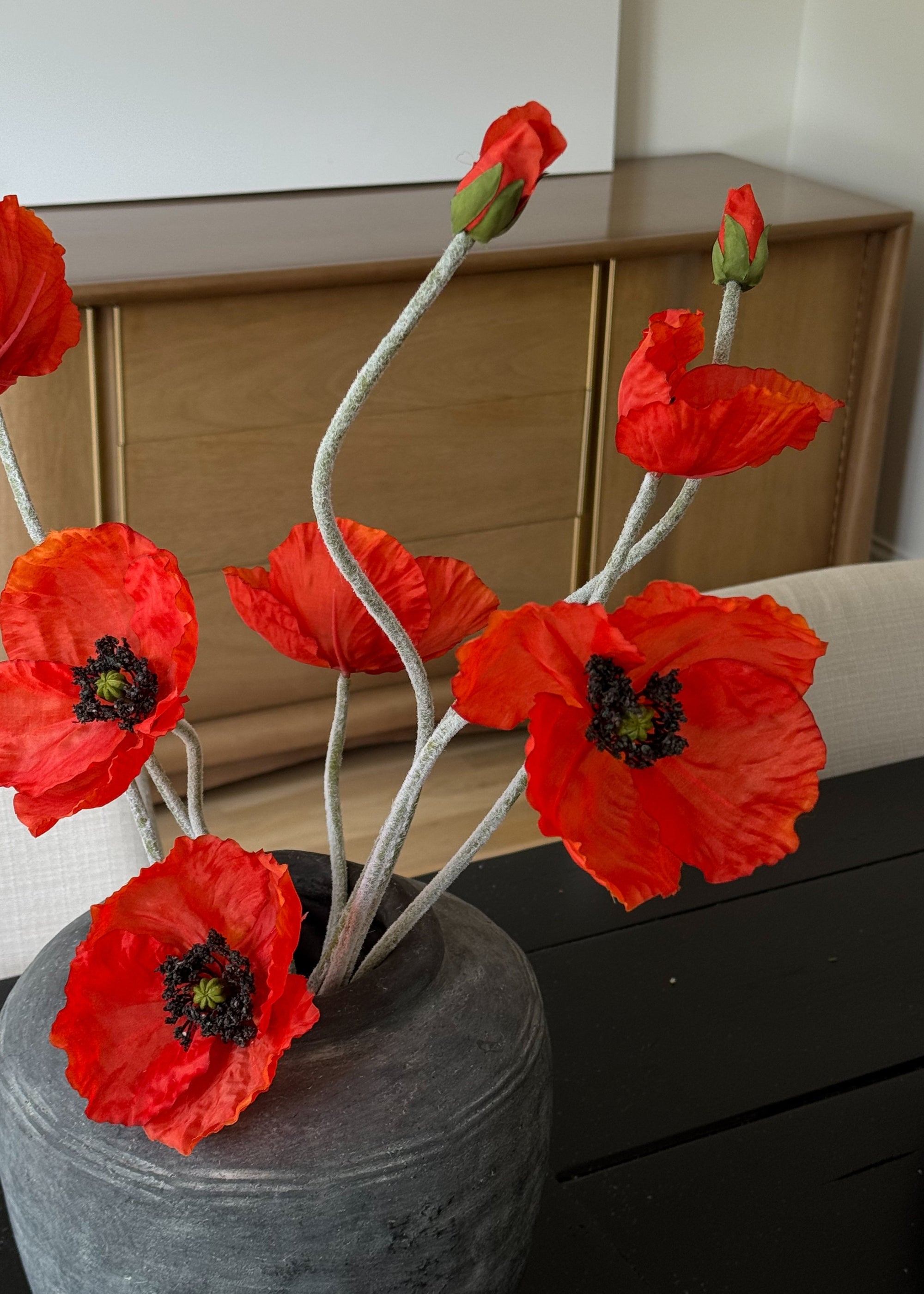 Orange Artificial Poppy Stem for Table Centerpiece