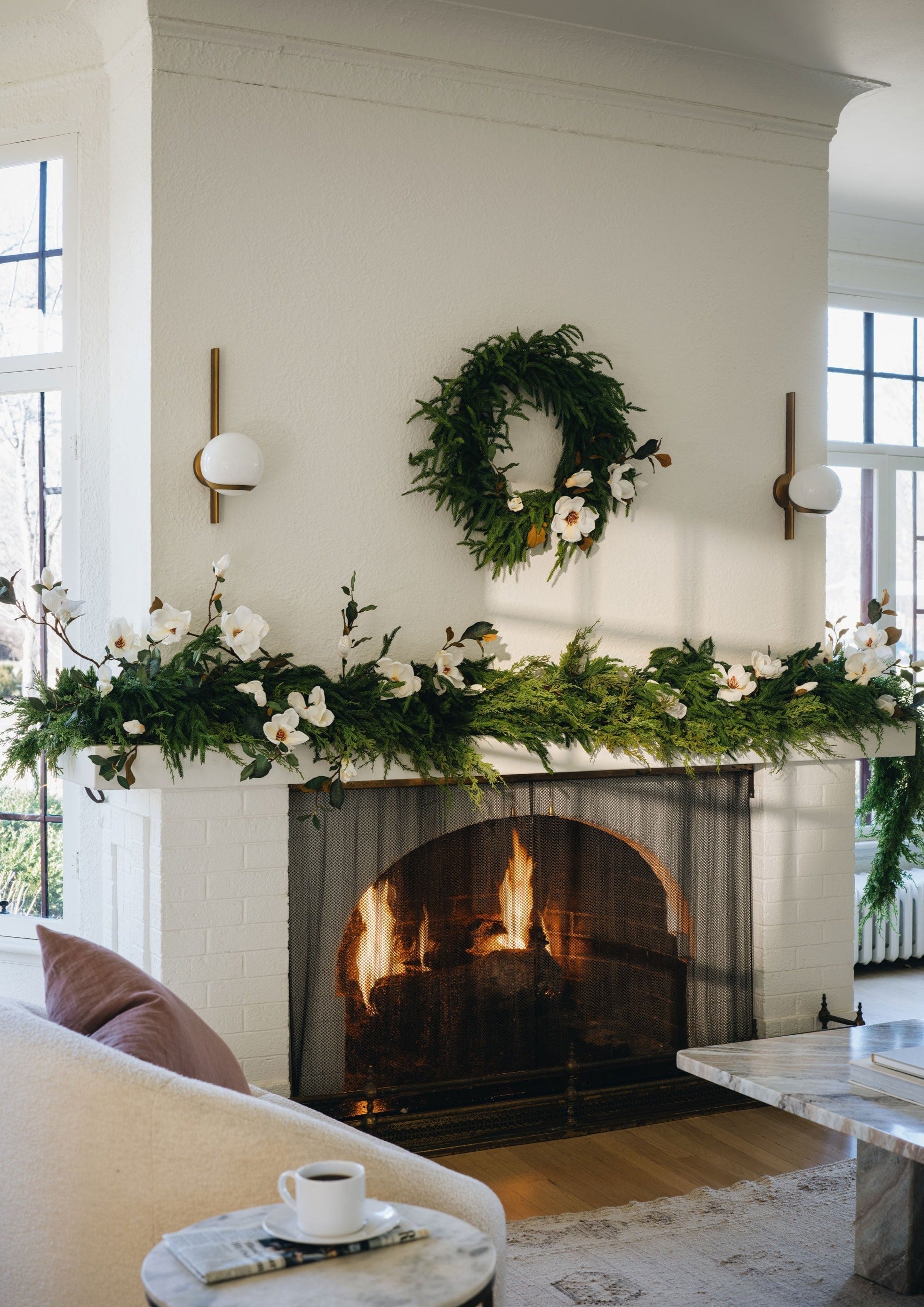 Cream Artificial Magnolia Branch for Entryway Arrangement