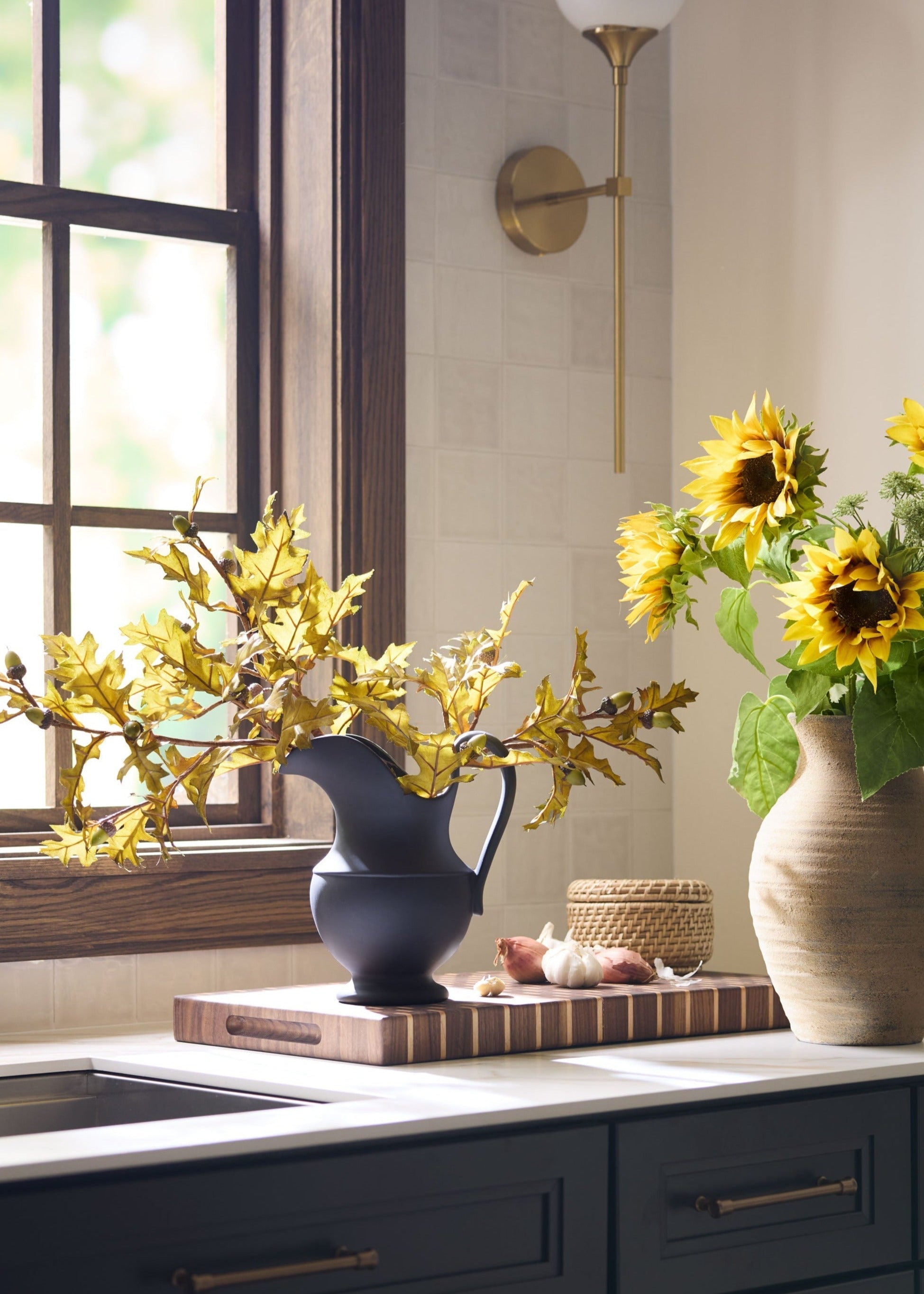 Black Sir/Madam Stoneware Pitcher Vase for Shelf Styling