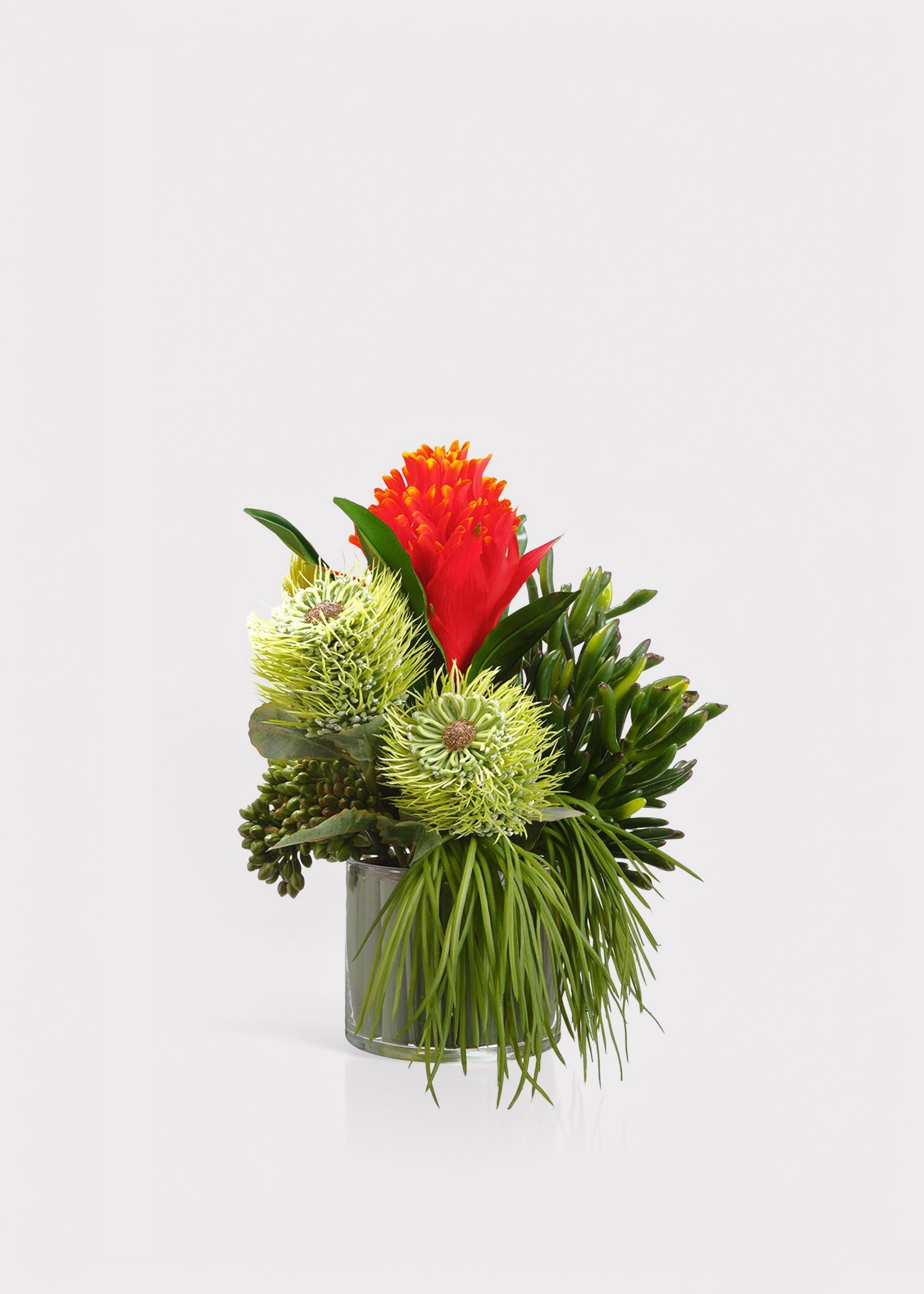 Red Artificial Bromeliad and Protea Tropical Arrangement for Vase Styling