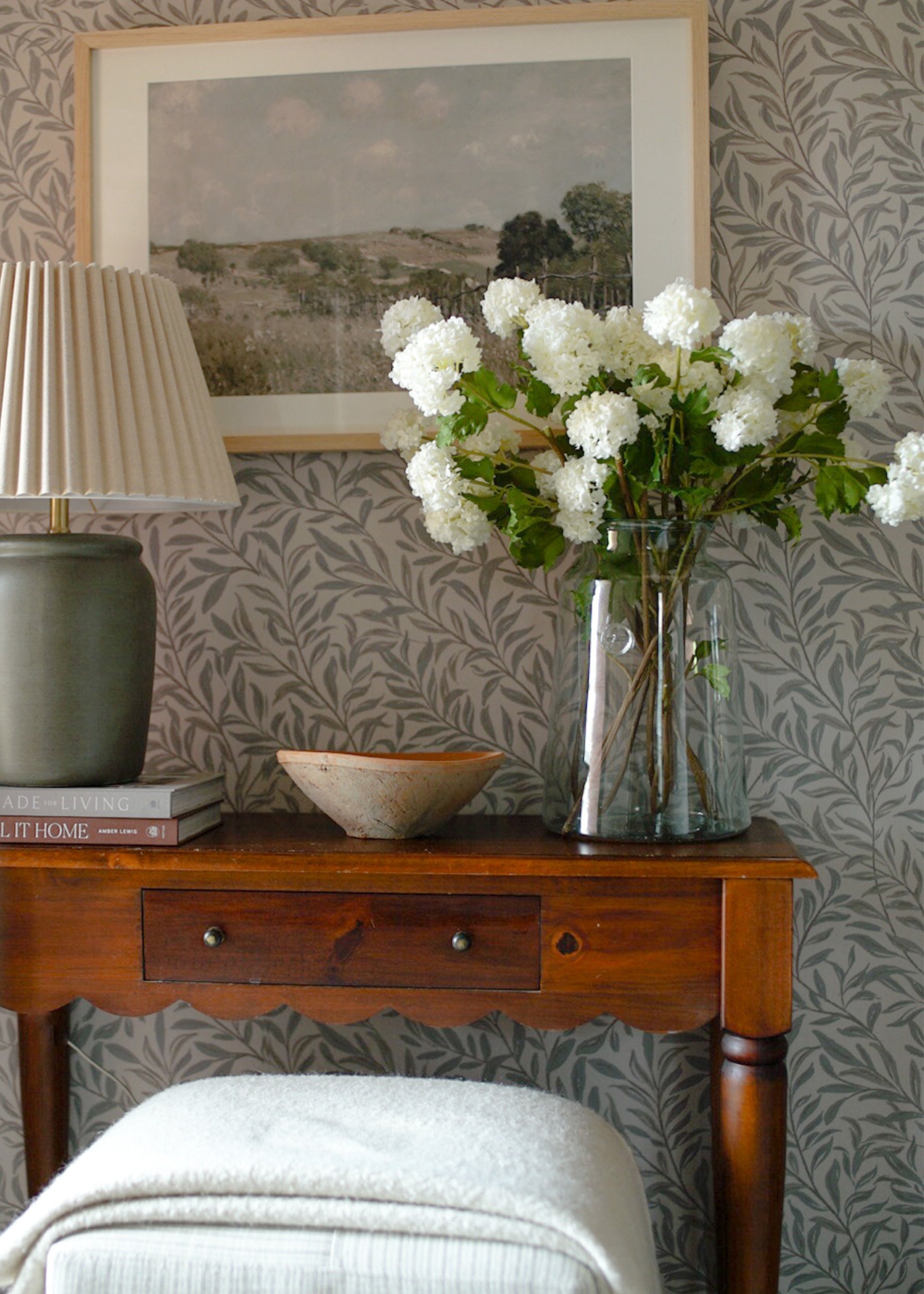 White Artificial Hydrangea Stem for Shelf Styling
