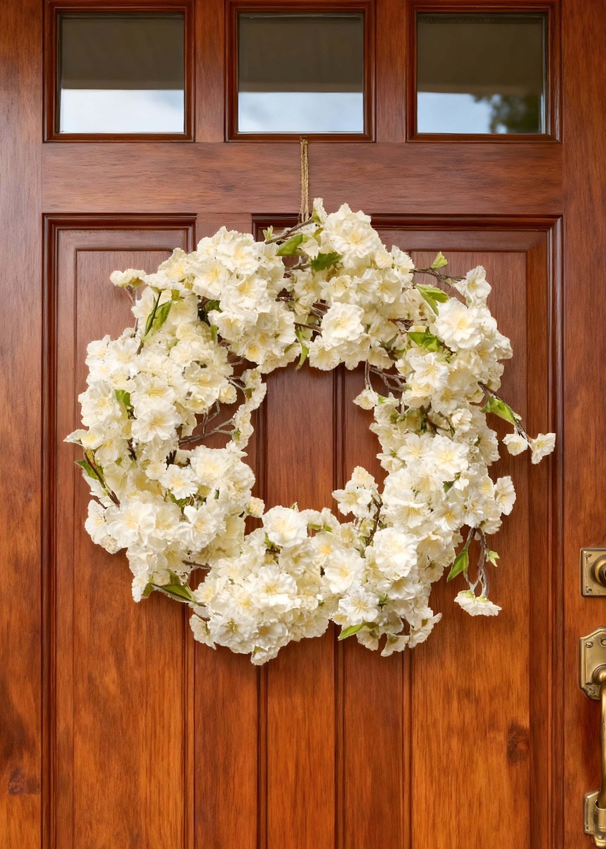 Cream Artificial Cherry Blossom Wreath for Home Decor