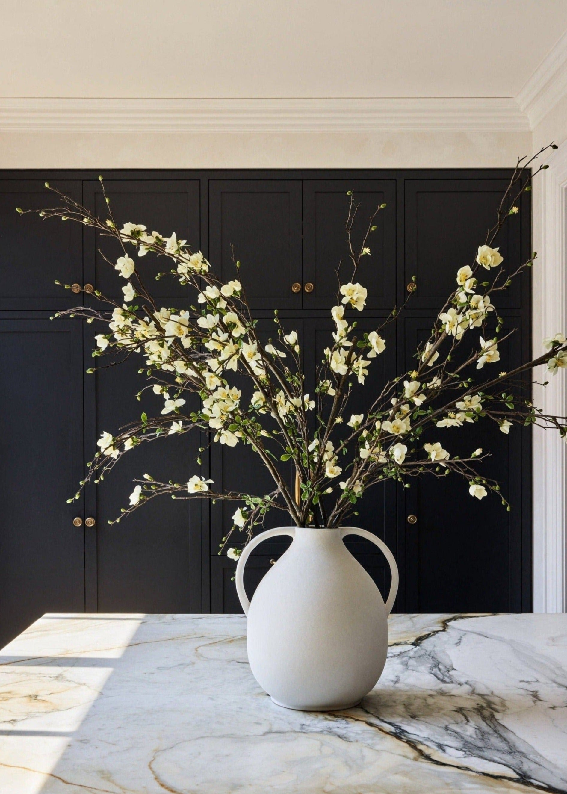 Neutral handled floor vase for minimalist home decor