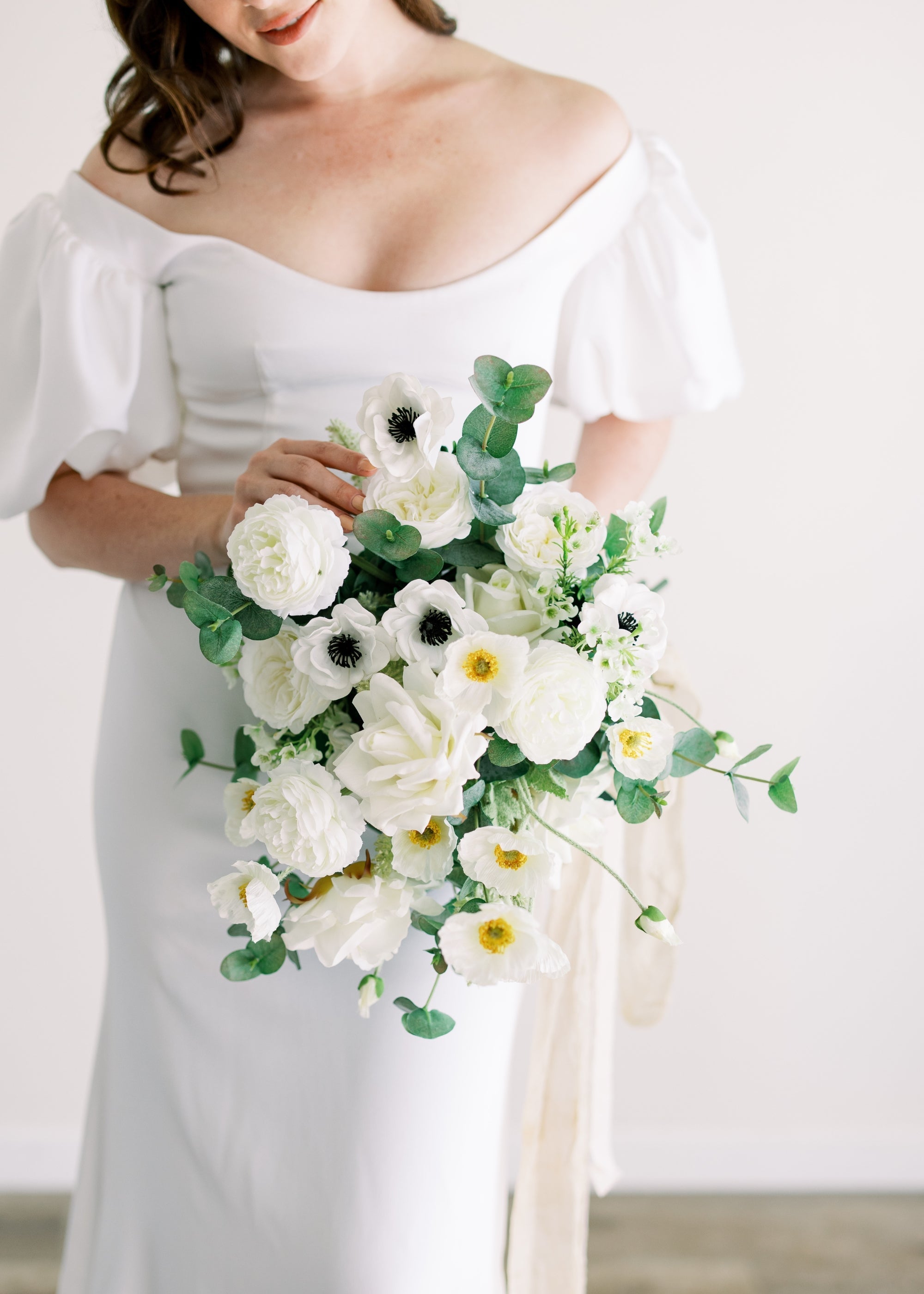 White Real Touch Artificial Anemone Stem for Home Decor