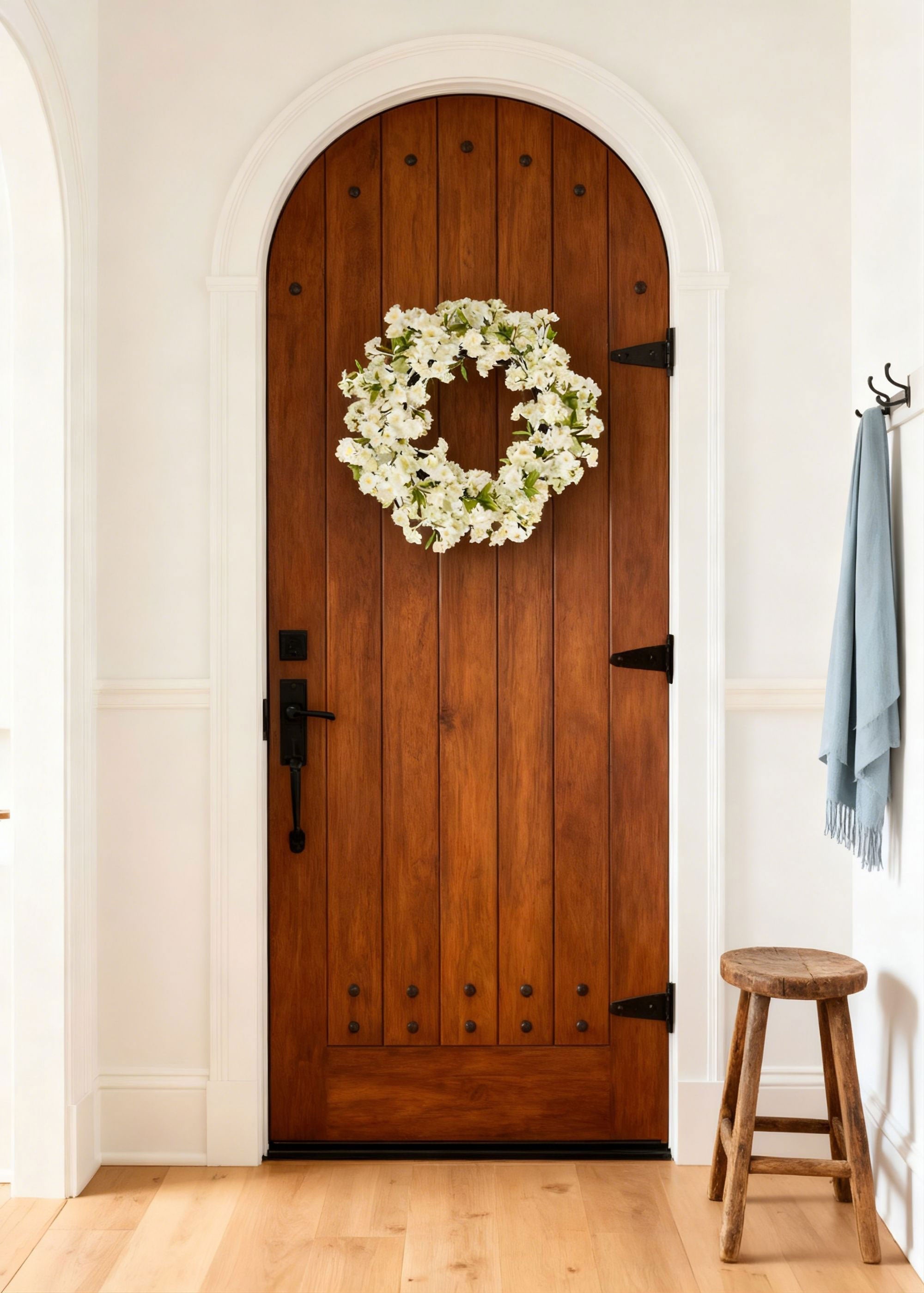 White Artificial Cherry Blossom Wreath for Home Decor