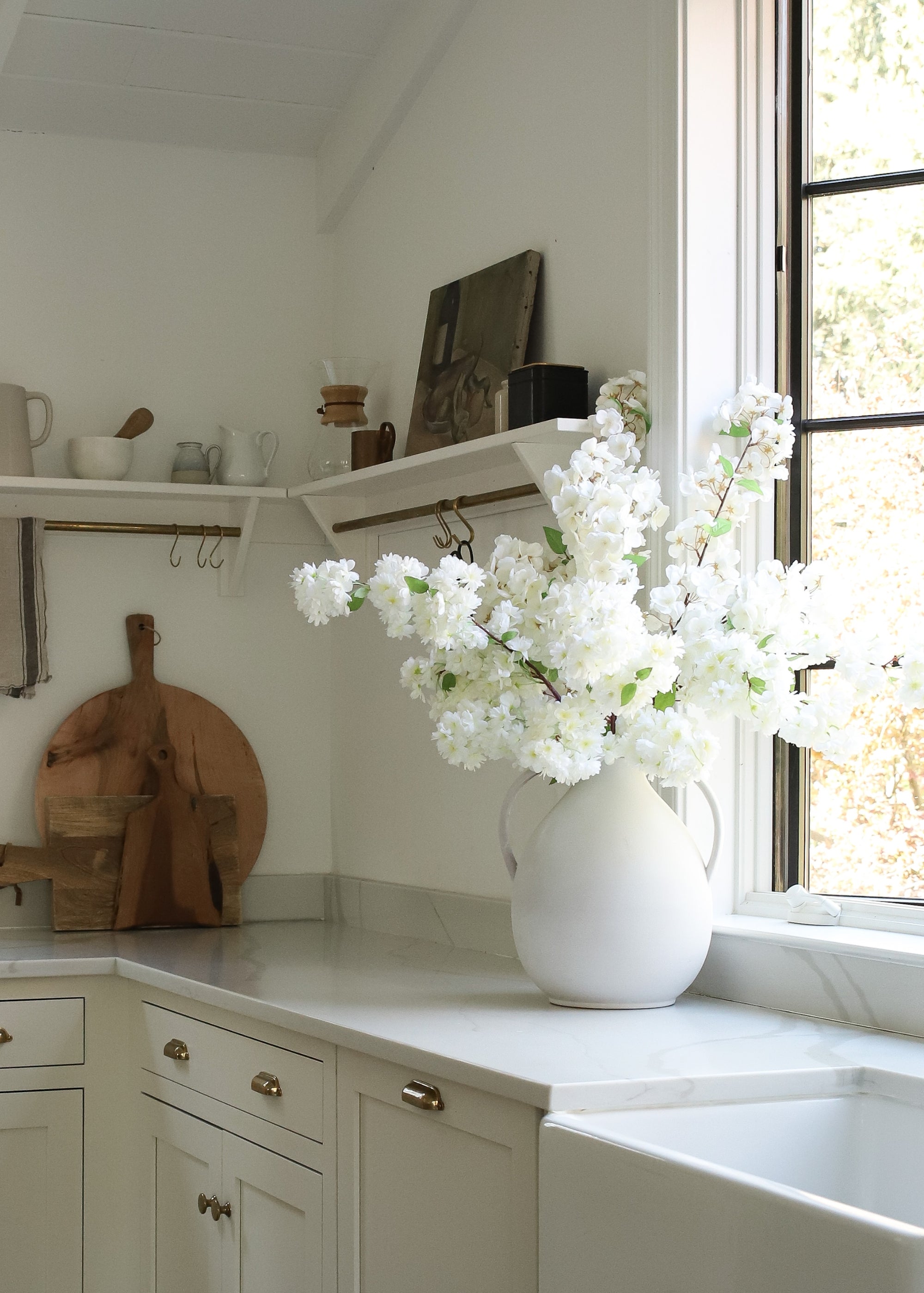 Cream Artificial Cherry Blossom Stem for Entryway Arrangement